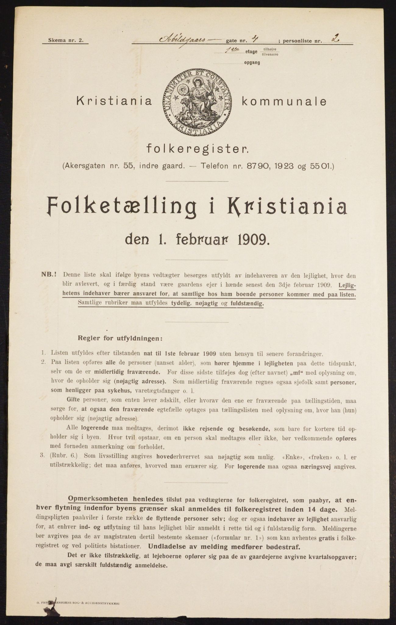 OBA, Kommunal folketelling 1.2.1909 for Kristiania kjøpstad, 1909, s. 22
