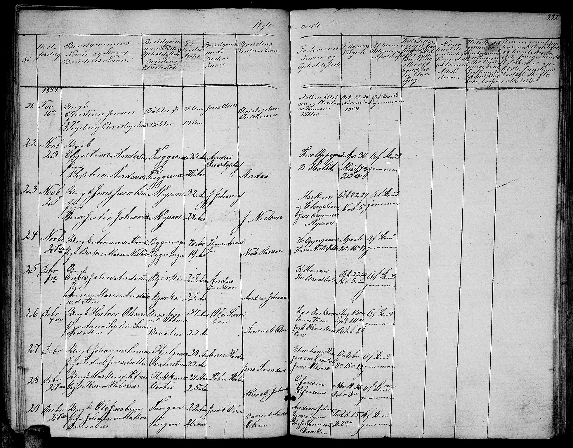 Enebakk prestekontor Kirkebøker, AV/SAO-A-10171c/G/Ga/L0004: Klokkerbok nr. I 4, 1850-1866, s. 332