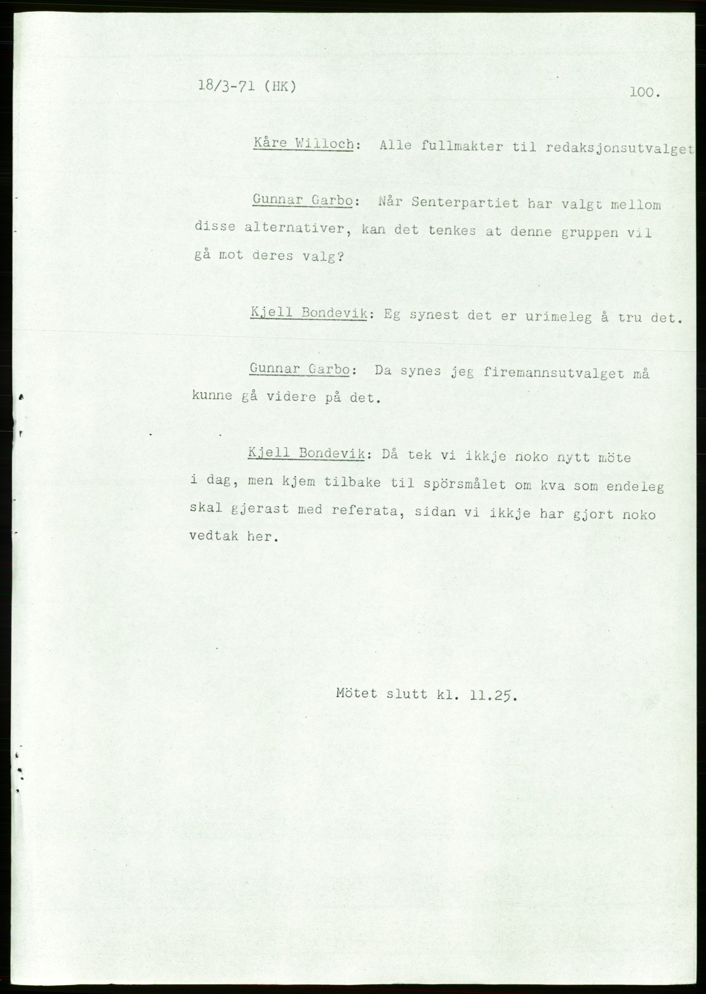 Forhandlingsmøtene mars 1971 mellom Høyre, Kristelig Folkeparti, Senterpartiet og Venstre om dannelse av regjering, AV/RA-PA-0416/A/L0002: --, 1971, s. 234