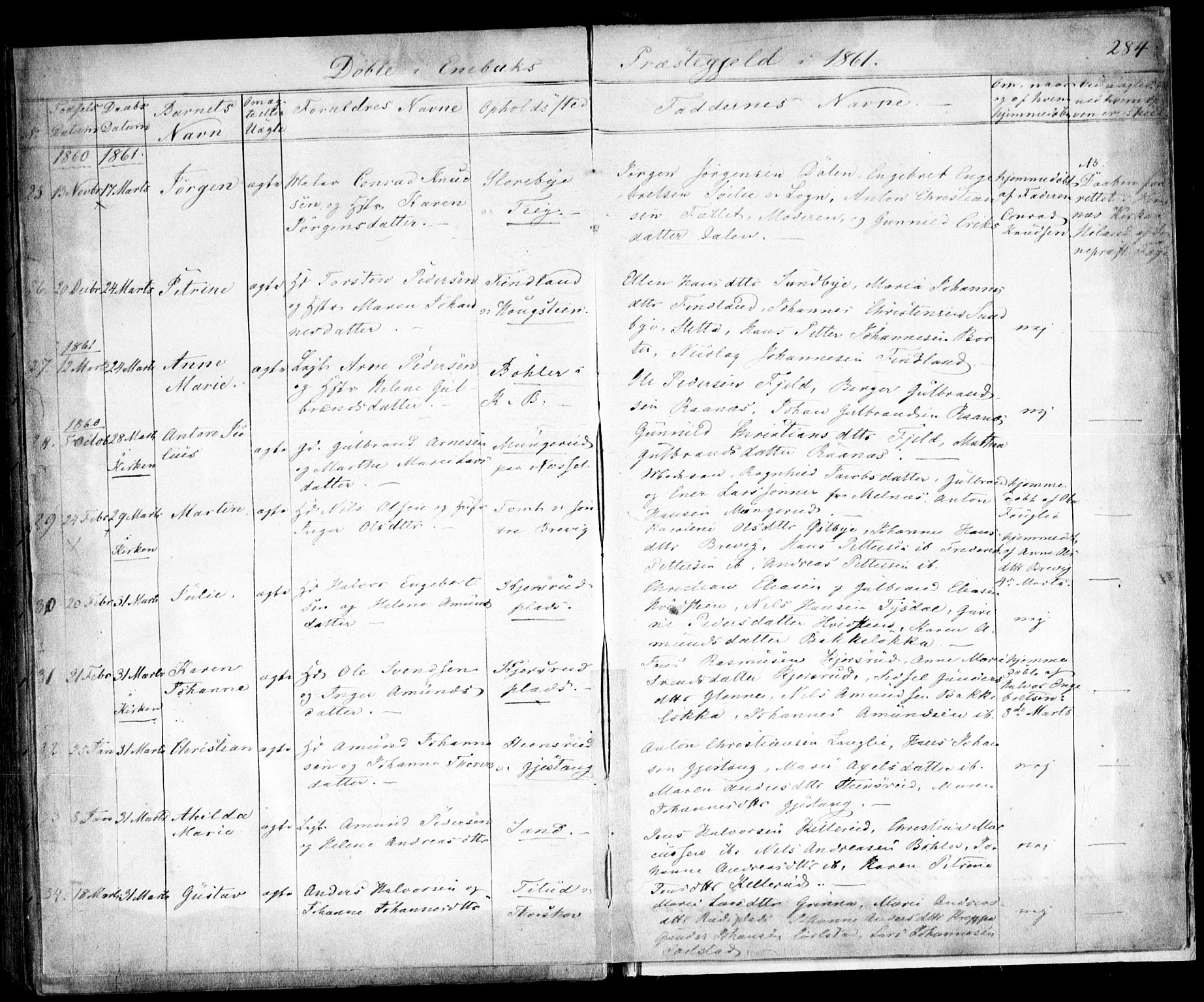 Enebakk prestekontor Kirkebøker, SAO/A-10171c/F/Fa/L0009: Ministerialbok nr. I 9, 1832-1861, s. 284