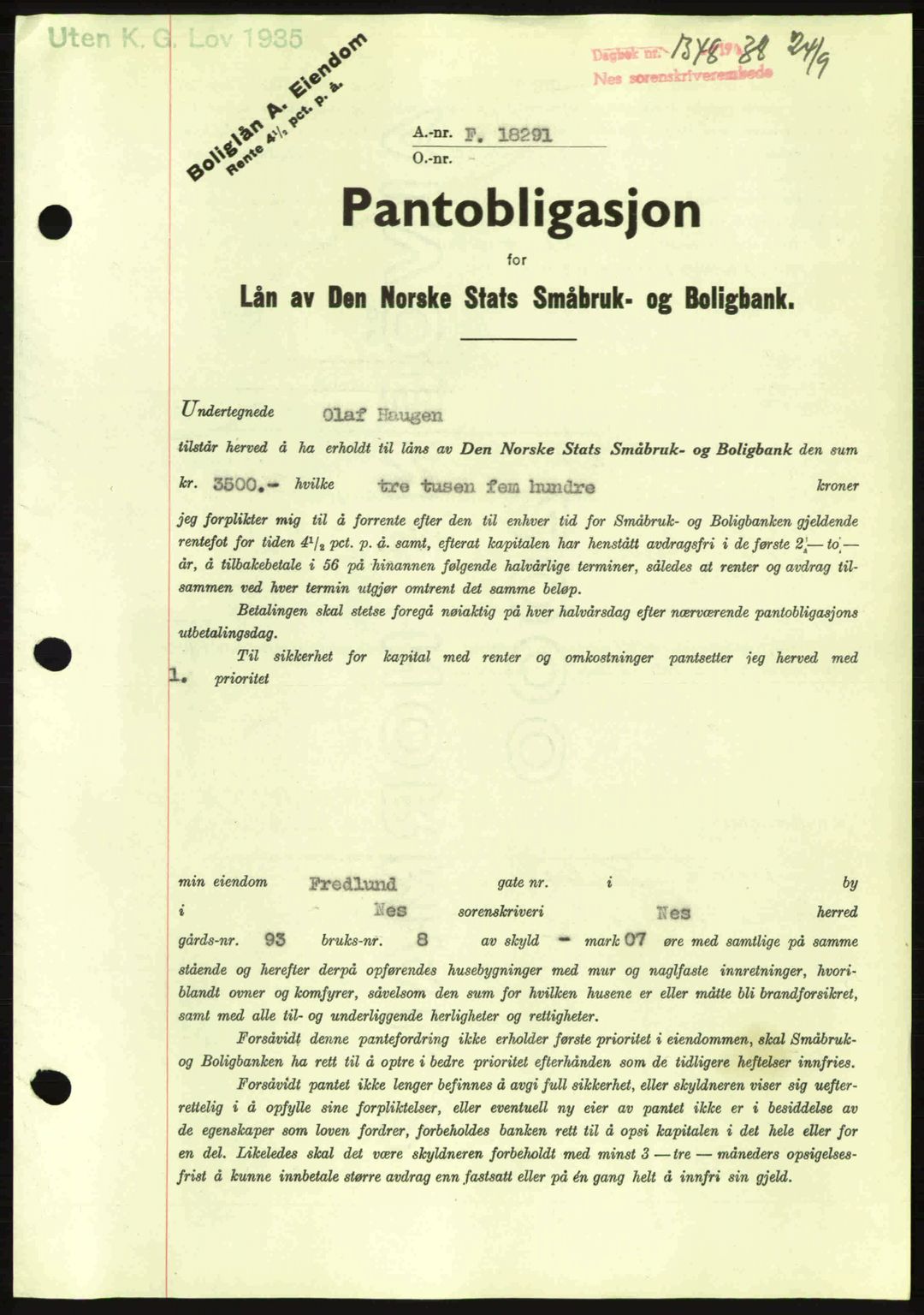 Nes tingrett, SAO/A-10548/G/Gb/Gbb/L0006: Pantebok nr. 50, 1938-1938, Dagboknr: 1348/1938