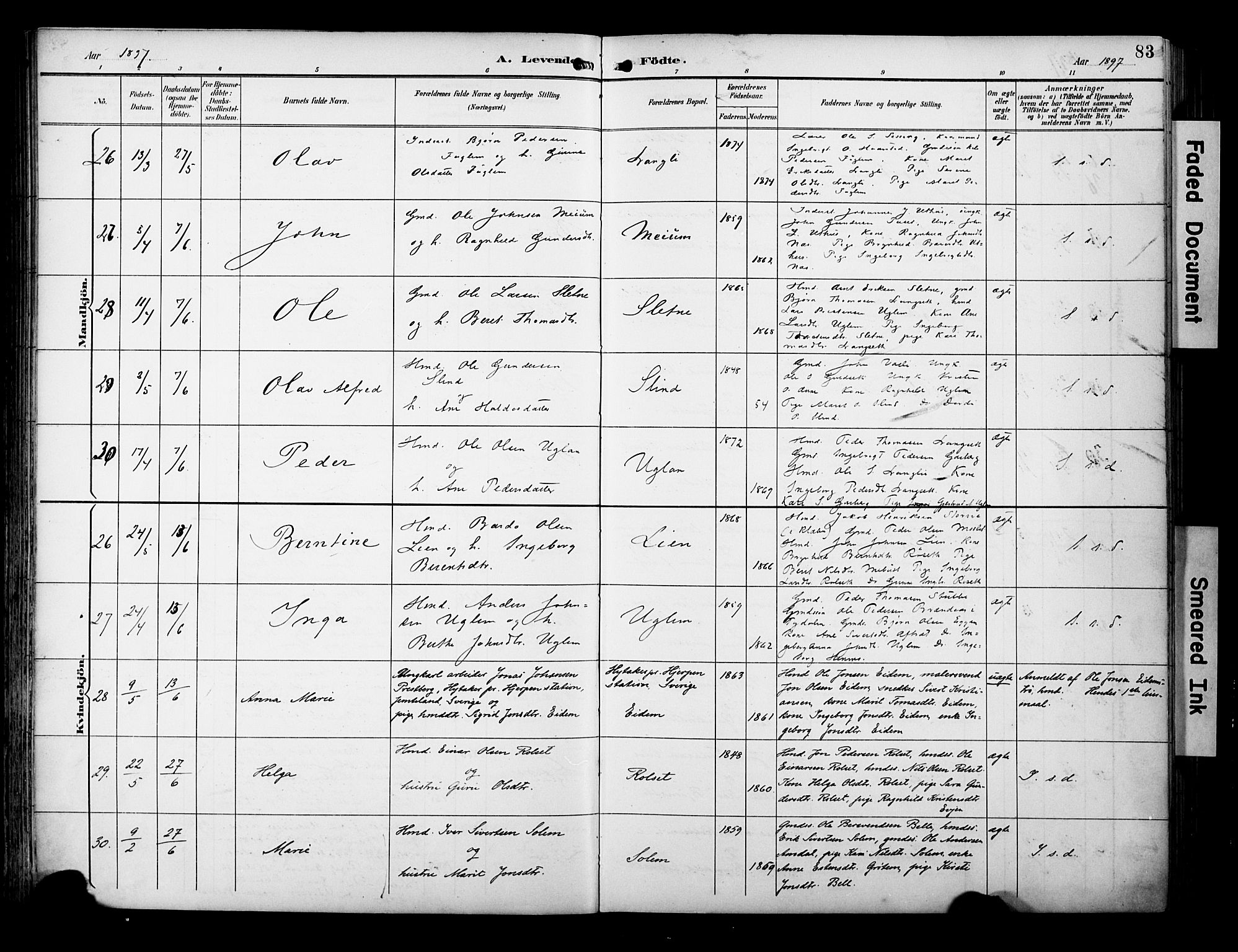 Ministerialprotokoller, klokkerbøker og fødselsregistre - Sør-Trøndelag, AV/SAT-A-1456/695/L1149: Ministerialbok nr. 695A09, 1891-1902, s. 83
