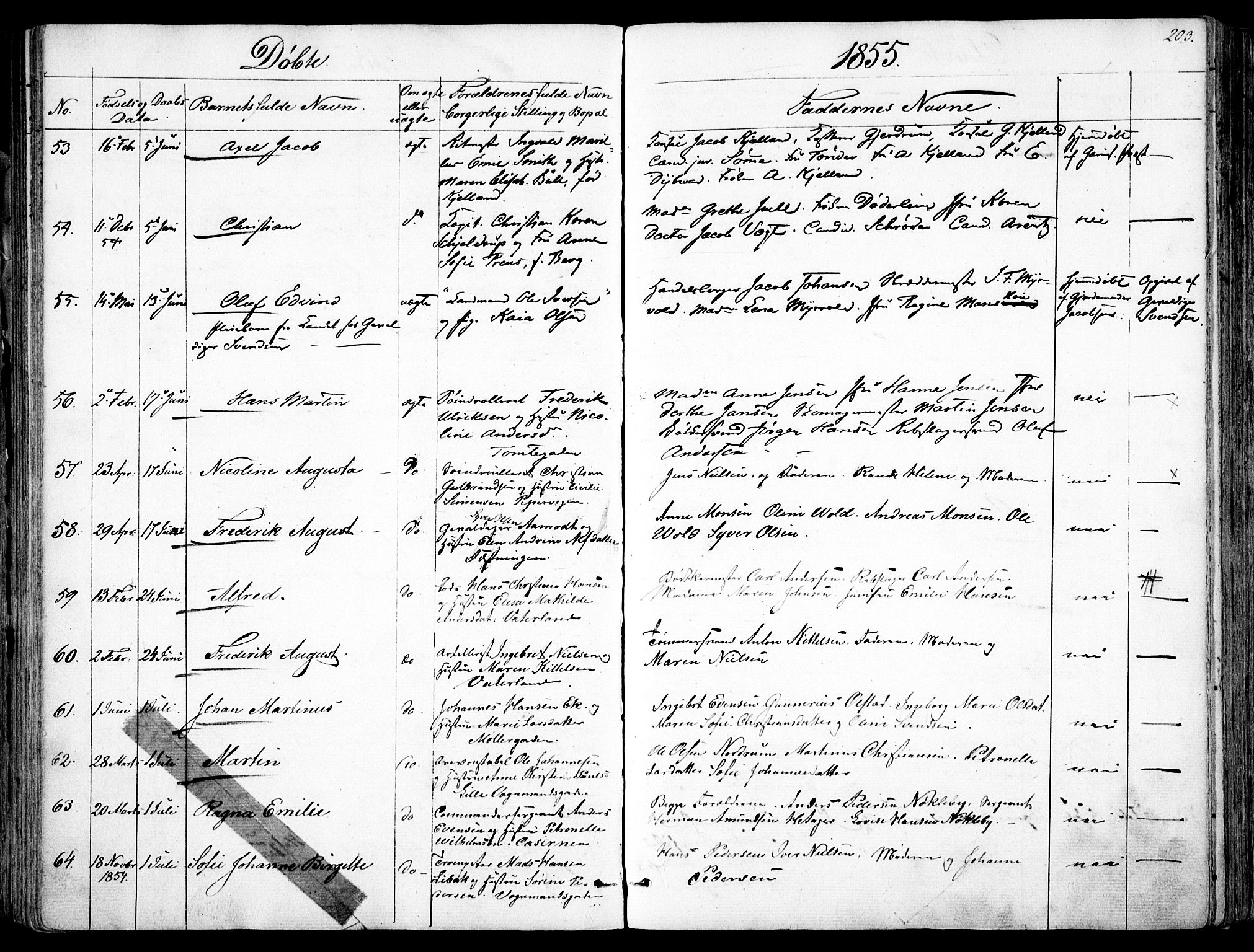 Garnisonsmenigheten Kirkebøker, AV/SAO-A-10846/F/Fa/L0008: Ministerialbok nr. 8, 1842-1859, s. 203