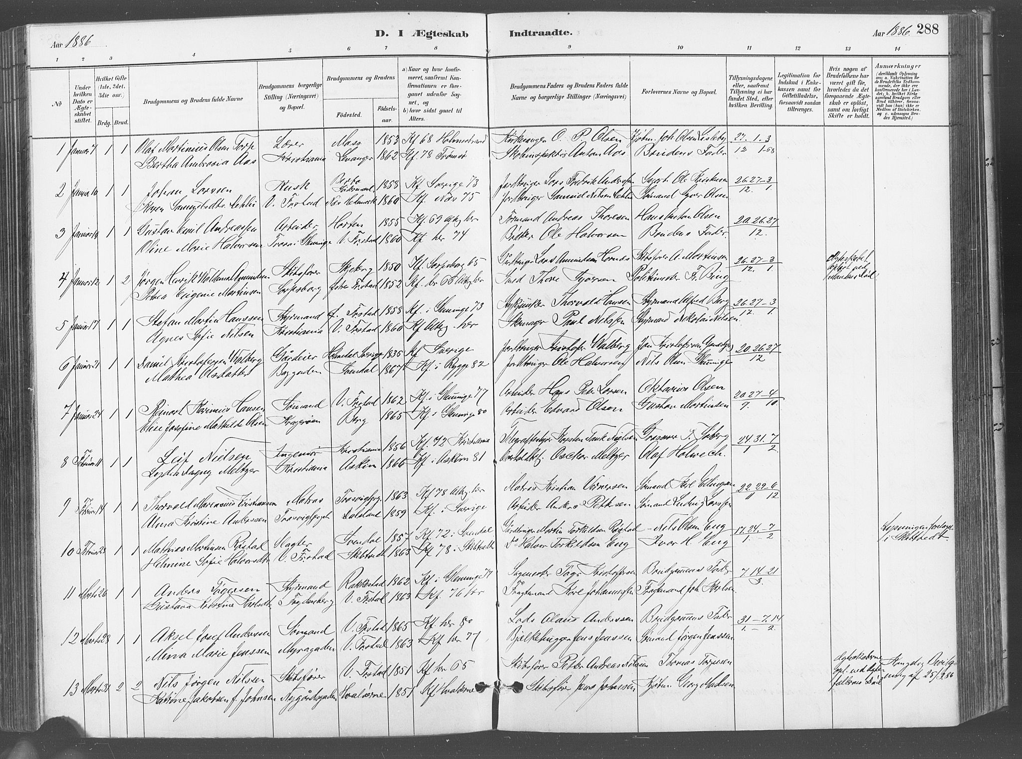 Fredrikstad domkirkes prestekontor Kirkebøker, AV/SAO-A-10906/G/Ga/L0003: Klokkerbok nr. 3, 1880-1900, s. 288