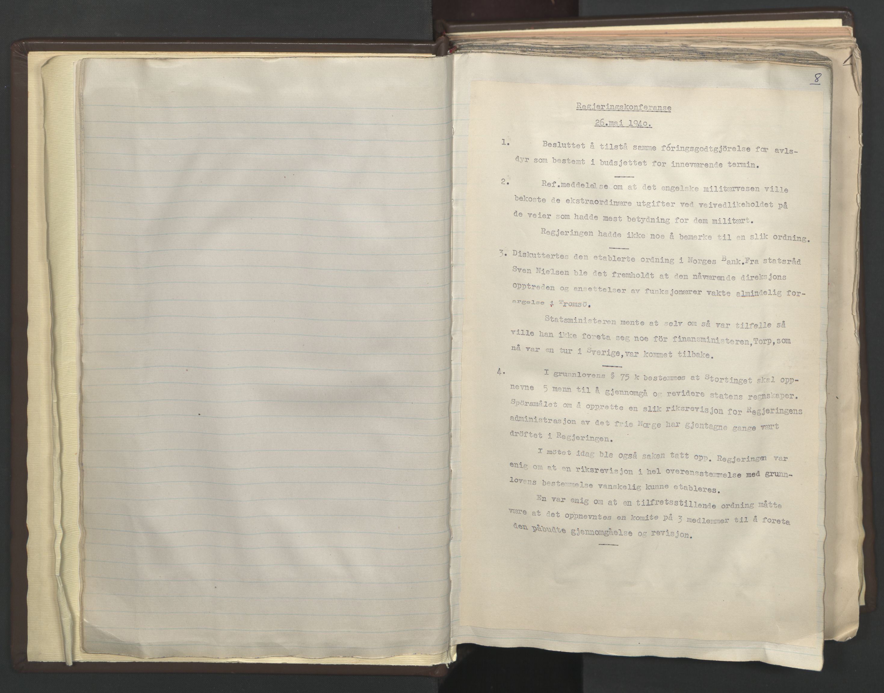 Statsministerens kontor, AV/RA-S-1005/A/Aa/L0001: Referat fra regjeringskonferanser, 1940-1941, s. 8