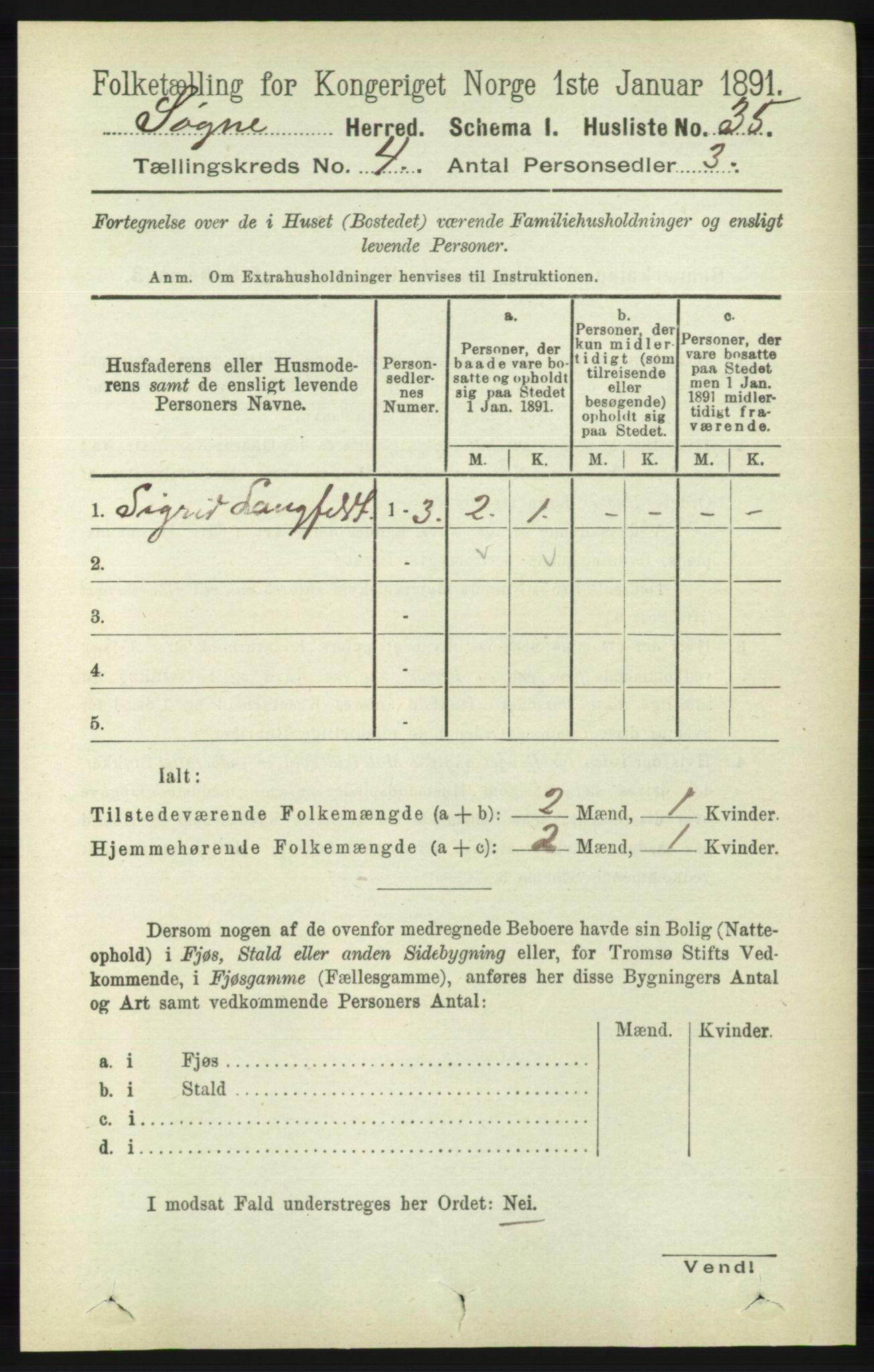 RA, Folketelling 1891 for 1018 Søgne herred, 1891, s. 617