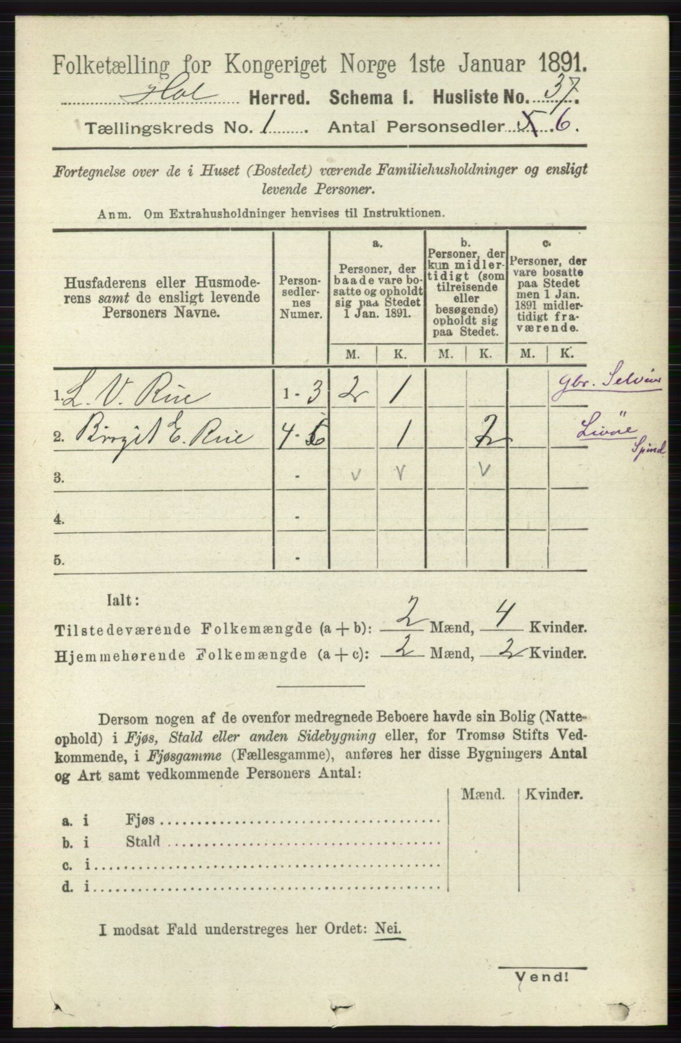 RA, Folketelling 1891 for 0620 Hol herred, 1891, s. 63