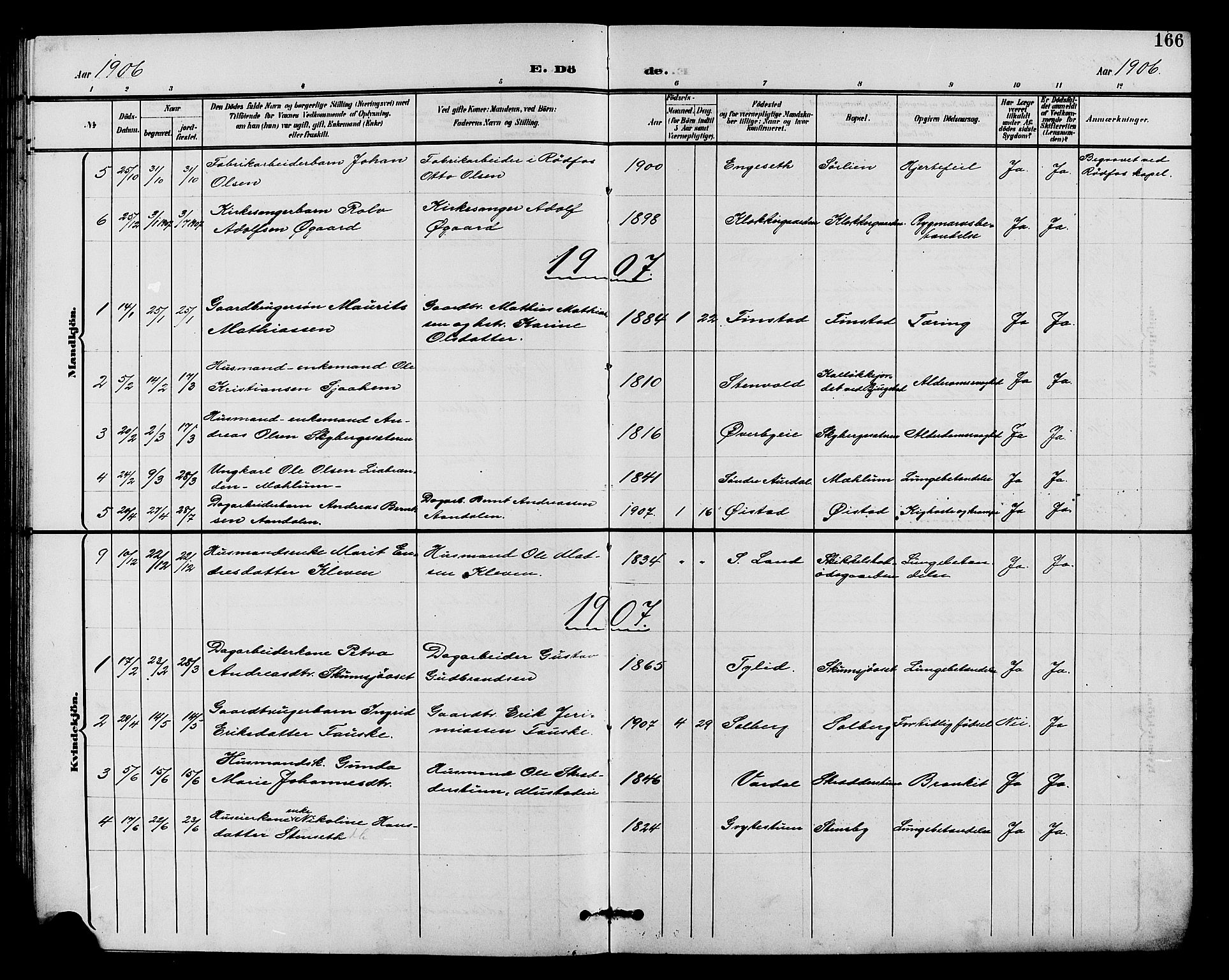 Vardal prestekontor, AV/SAH-PREST-100/H/Ha/Hab/L0011: Klokkerbok nr. 11, 1899-1913, s. 166