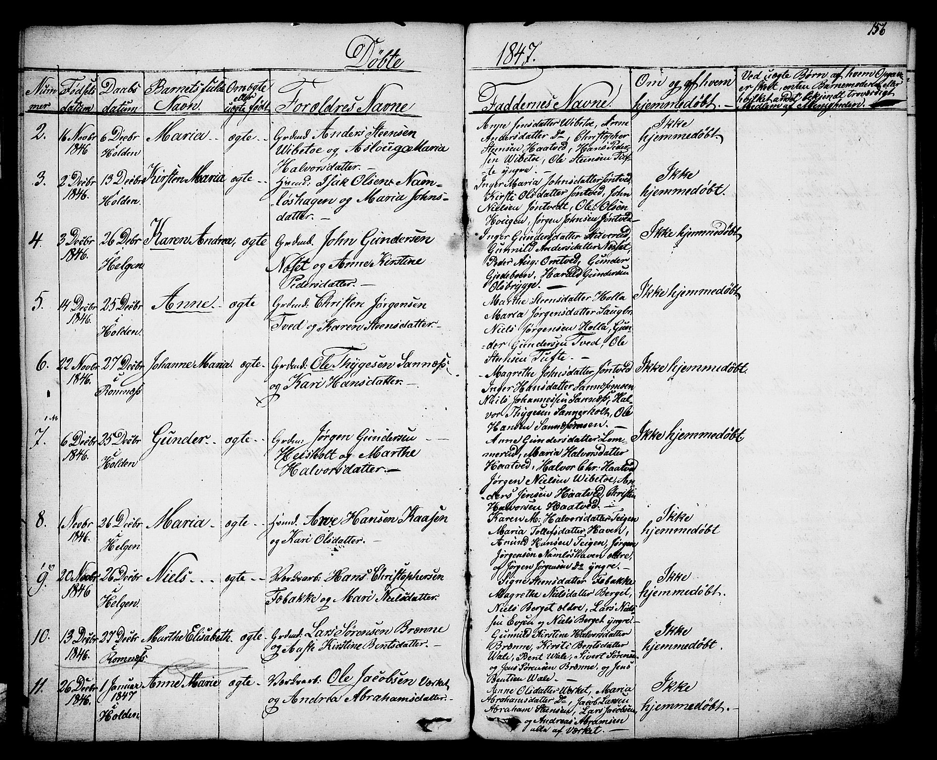Holla kirkebøker, AV/SAKO-A-272/F/Fa/L0004: Ministerialbok nr. 4, 1830-1848, s. 156