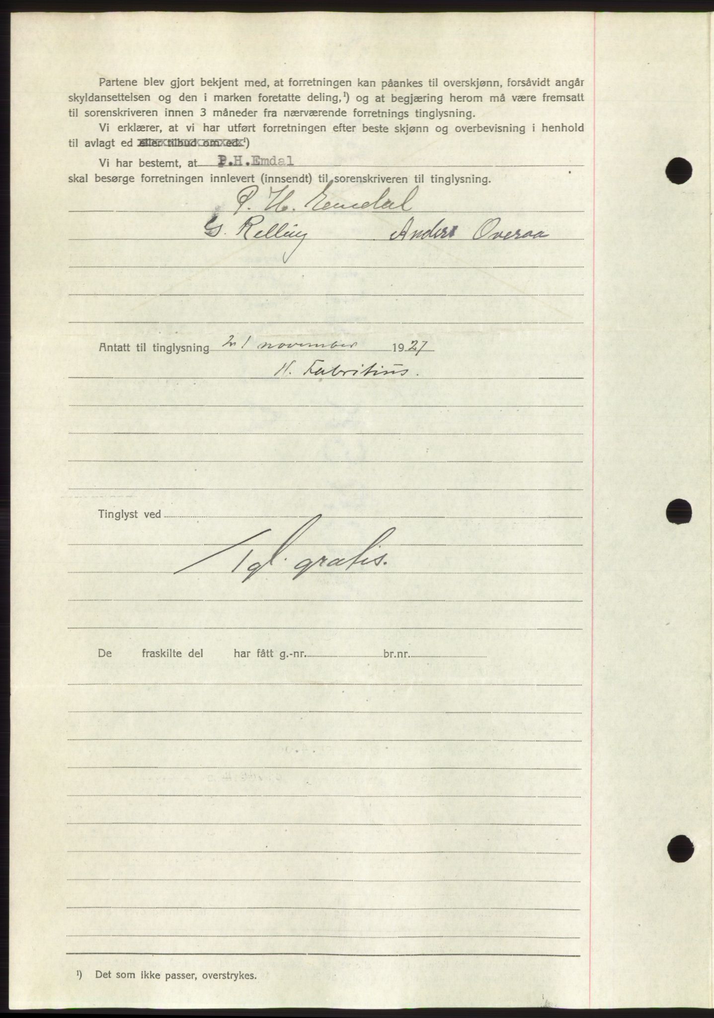 Nordre Sunnmøre sorenskriveri, AV/SAT-A-0006/1/2/2C/2Ca/L0037: Pantebok nr. 40, 1927-1927, Tingl.dato: 21.11.1927