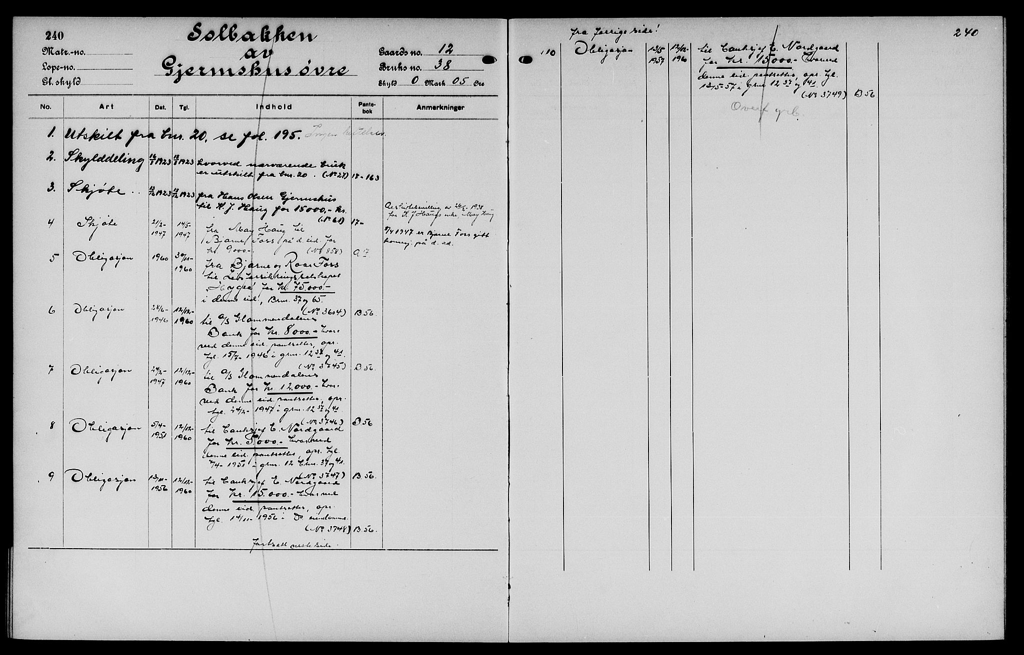 Vinger og Odal sorenskriveri, SAH/TING-022/H/Ha/Hac/Hacc/L0002: Panteregister nr. 3.2, 1923, s. 240