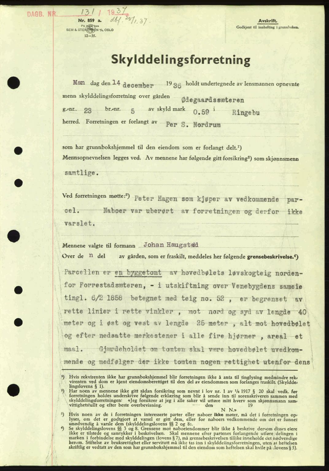 Sør-Gudbrandsdal tingrett, SAH/TING-004/H/Hb/Hbd/L0002: Pantebok nr. A2, 1936-1937, Dagboknr: 131/1937