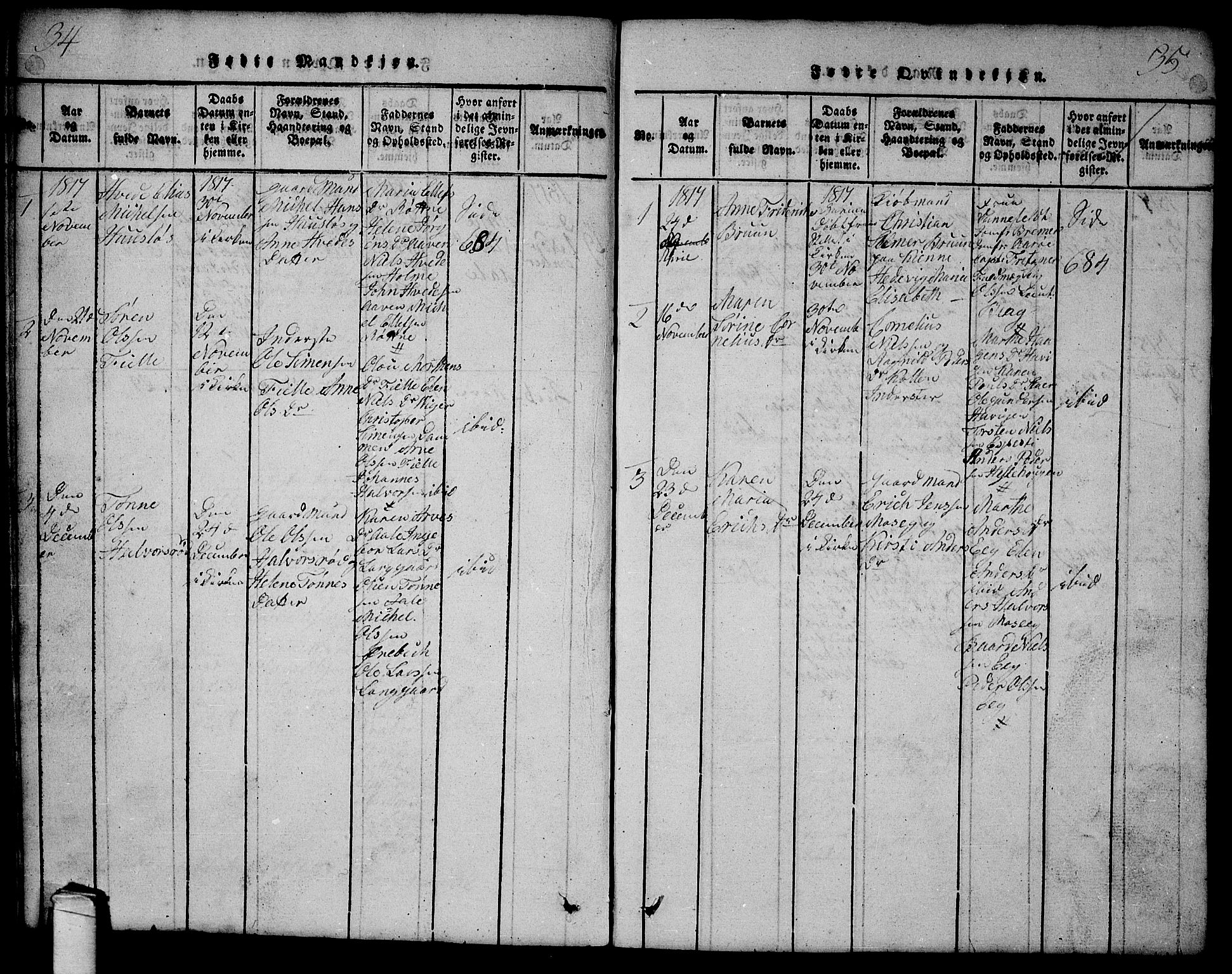 Onsøy prestekontor Kirkebøker, AV/SAO-A-10914/G/Ga/L0001: Klokkerbok nr. I 1, 1814-1840, s. 34-35