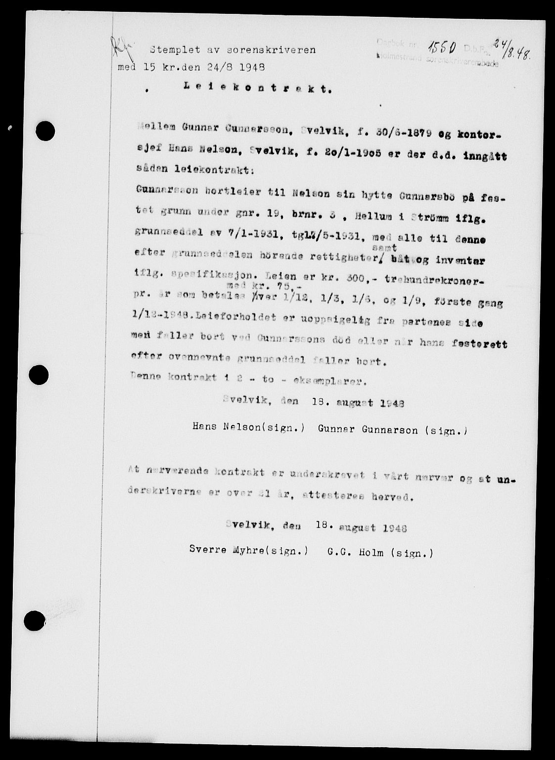 Holmestrand sorenskriveri, SAKO/A-67/G/Ga/Gaa/L0064: Pantebok nr. A-64, 1948-1948, Dagboknr: 1550/1948