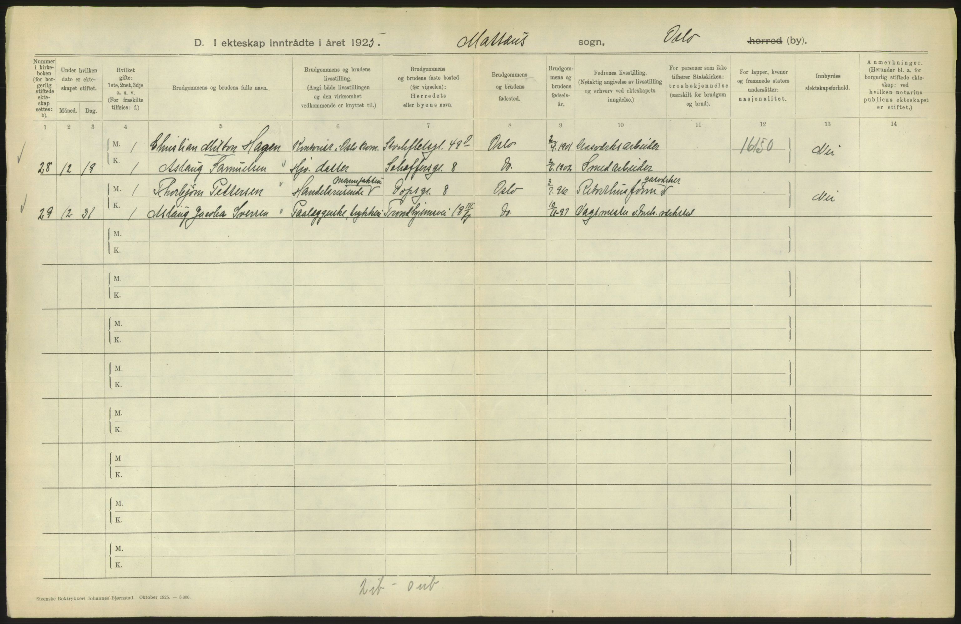 Statistisk sentralbyrå, Sosiodemografiske emner, Befolkning, AV/RA-S-2228/D/Df/Dfc/Dfce/L0008: Oslo: Gifte, 1925, s. 816