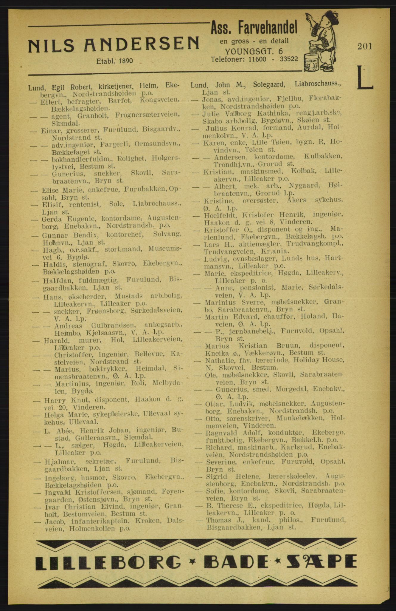 Aker adressebok/adressekalender, PUBL/001/A/002: Akers adressekalender, 1922, s. 201