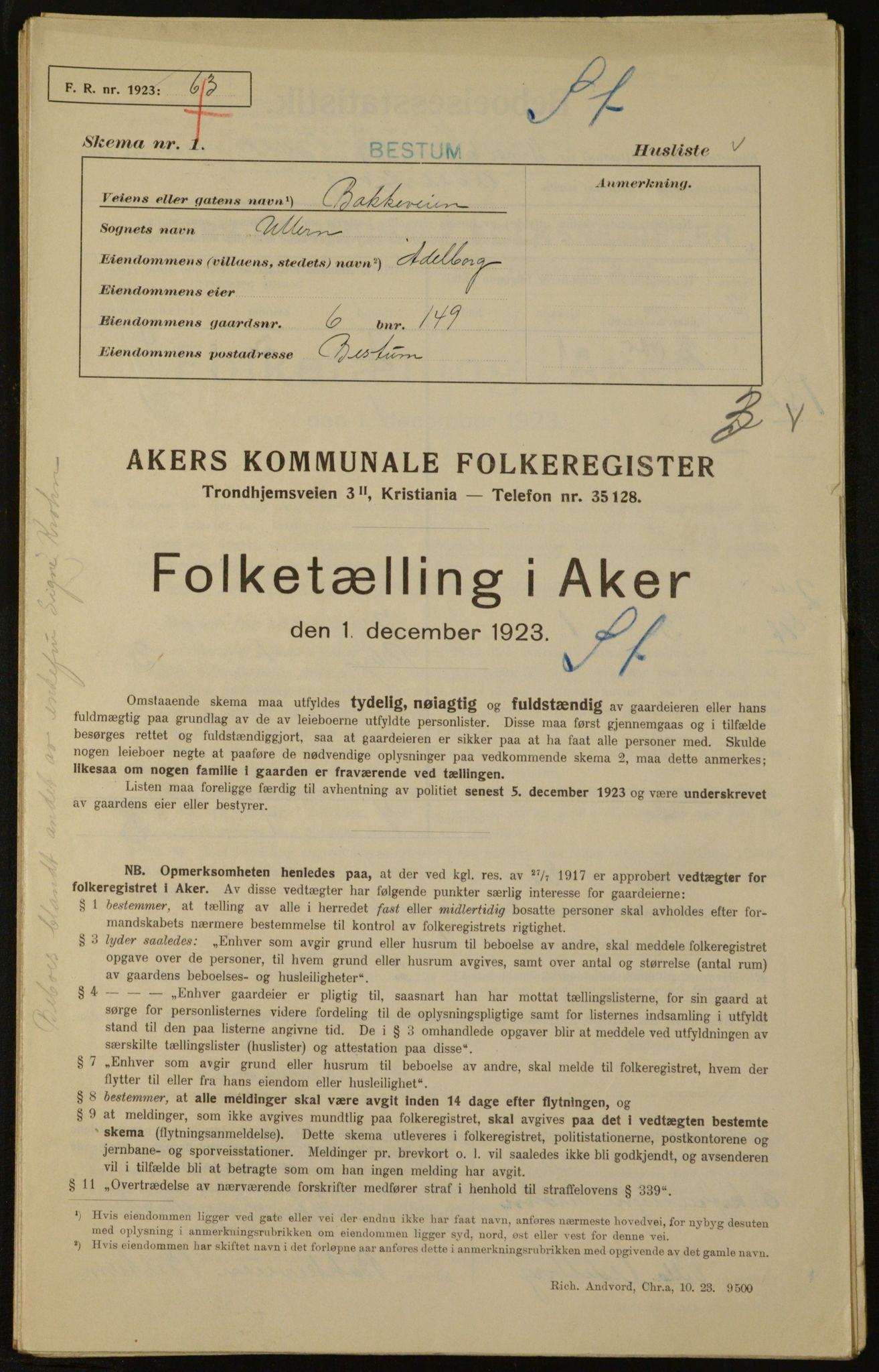 , Kommunal folketelling 1.12.1923 for Aker, 1923, s. 317