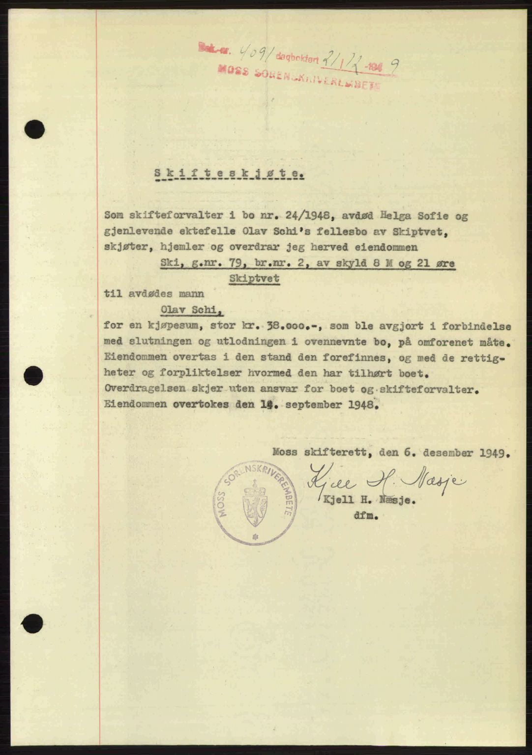 Moss sorenskriveri, SAO/A-10168: Pantebok nr. A2, 1947-1950, Dagboknr: 4091/1949