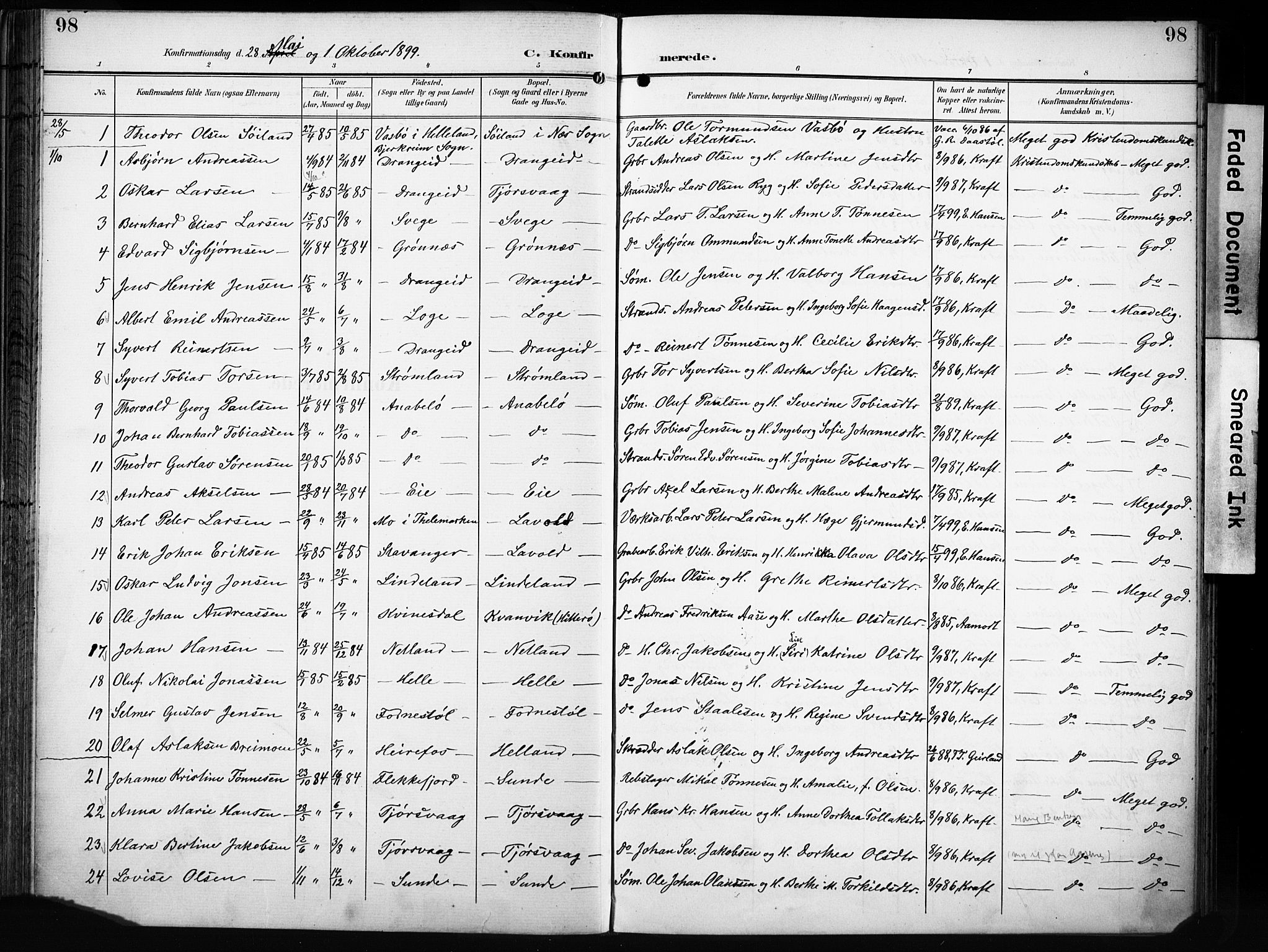 Flekkefjord sokneprestkontor, AV/SAK-1111-0012/F/Fa/Fac/L0009: Ministerialbok nr. A 9, 1899-1909, s. 98