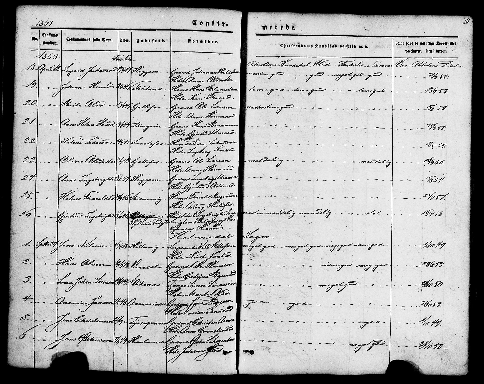 Fjaler sokneprestembete, AV/SAB-A-79801/H/Haa/Haaa/L0008: Ministerialbok nr. A 8, 1850-1886, s. 51