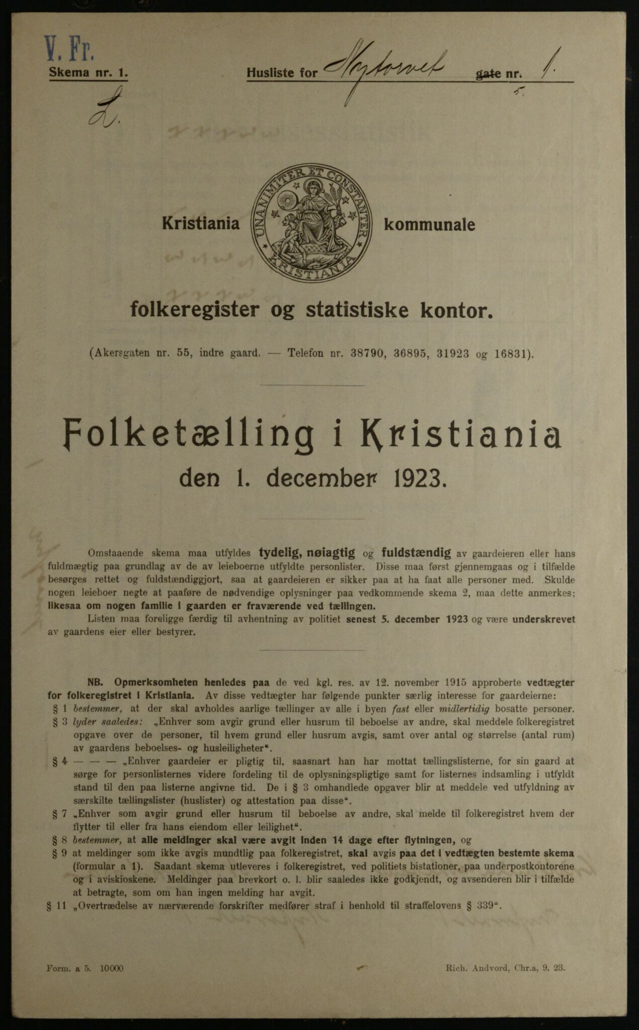 OBA, Kommunal folketelling 1.12.1923 for Kristiania, 1923, s. 81307