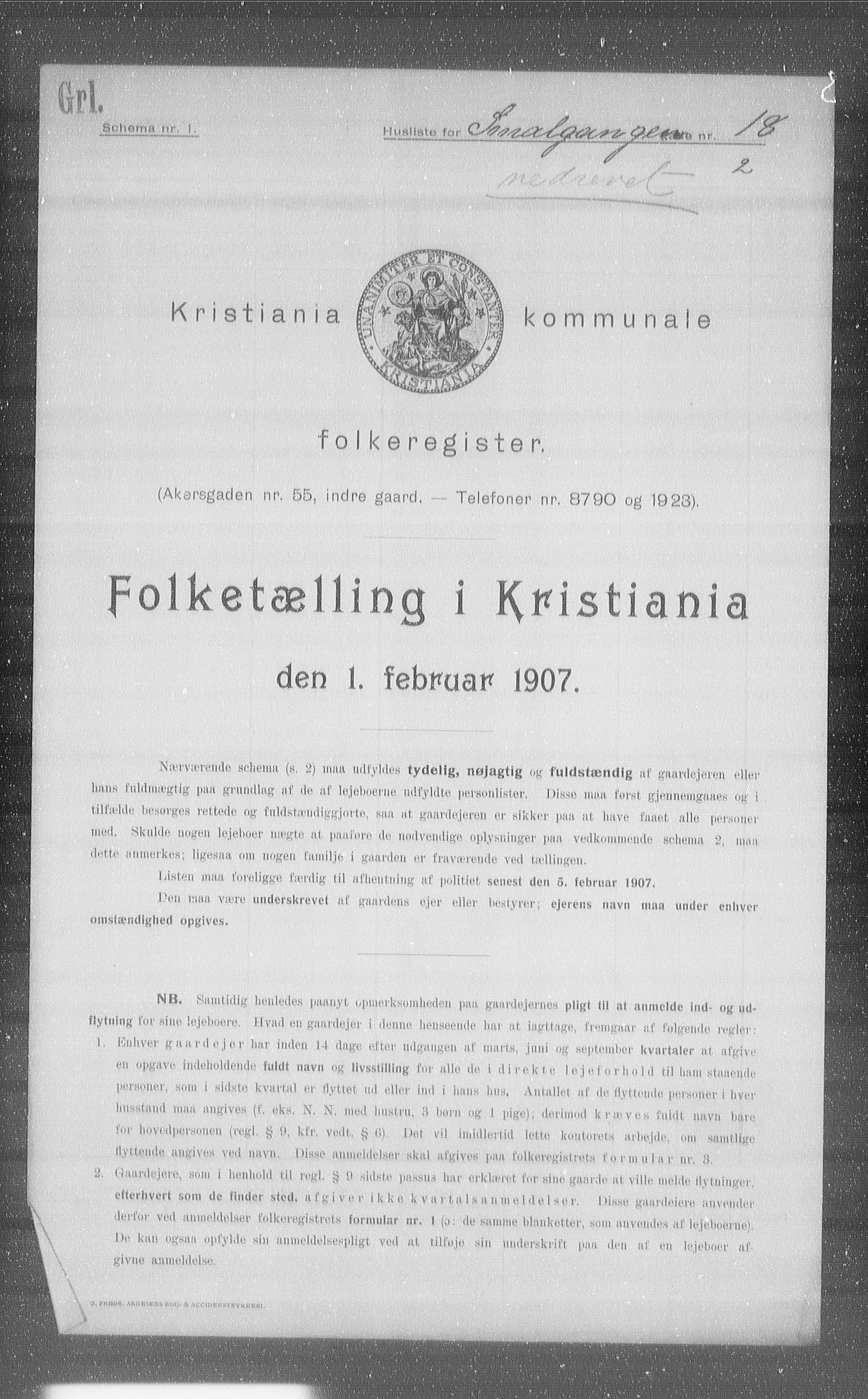 OBA, Kommunal folketelling 1.2.1907 for Kristiania kjøpstad, 1907, s. 49576