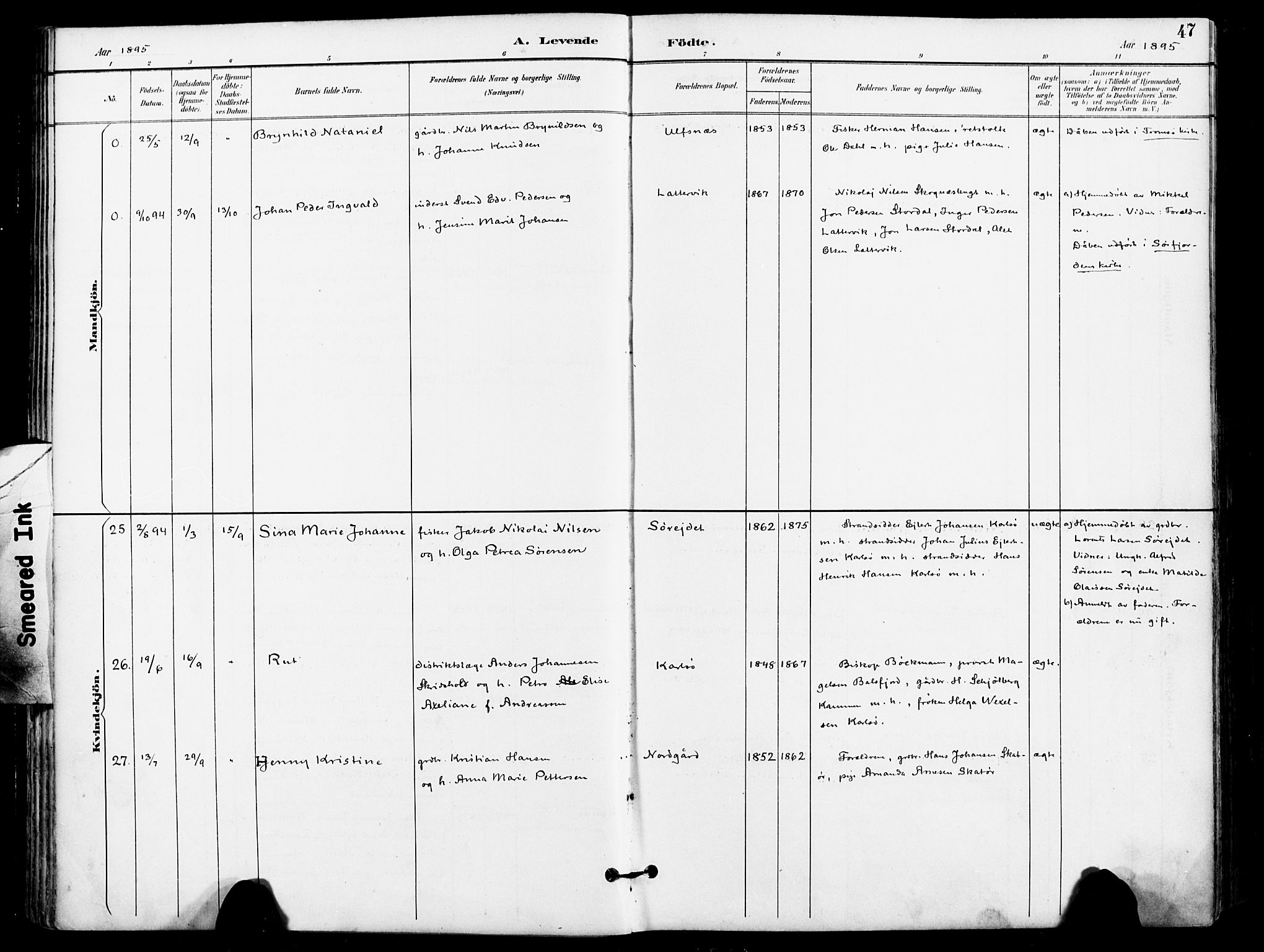 Karlsøy sokneprestembete, AV/SATØ-S-1299/H/Ha/Haa/L0007kirke: Ministerialbok nr. 7, 1891-1902, s. 47