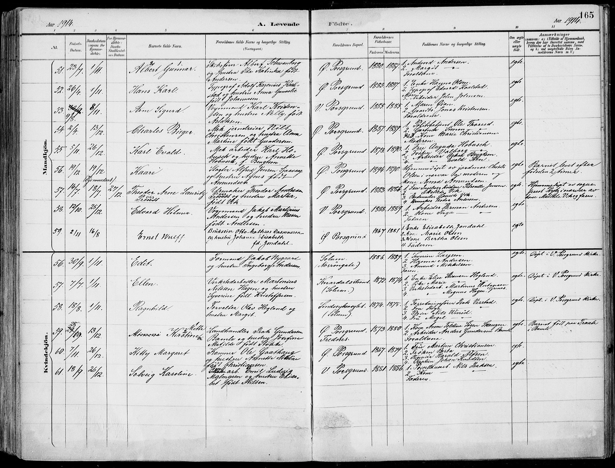 Porsgrunn kirkebøker , AV/SAKO-A-104/F/Fa/L0010: Ministerialbok nr. 10, 1895-1919, s. 165
