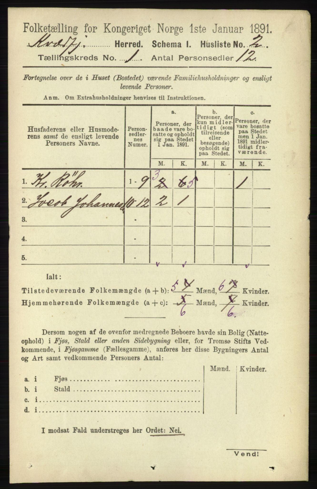 RA, Folketelling 1891 for 1911 Kvæfjord herred, 1891, s. 22