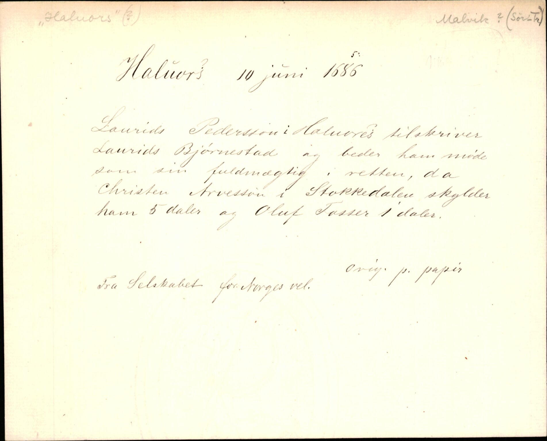 Riksarkivets diplomsamling, AV/RA-EA-5965/F35/F35m/L0004: Localia: Hordaland, Sogn og Fjordane, Møre og Romsdal, Trøndelag og Nord-Norge, s. 365