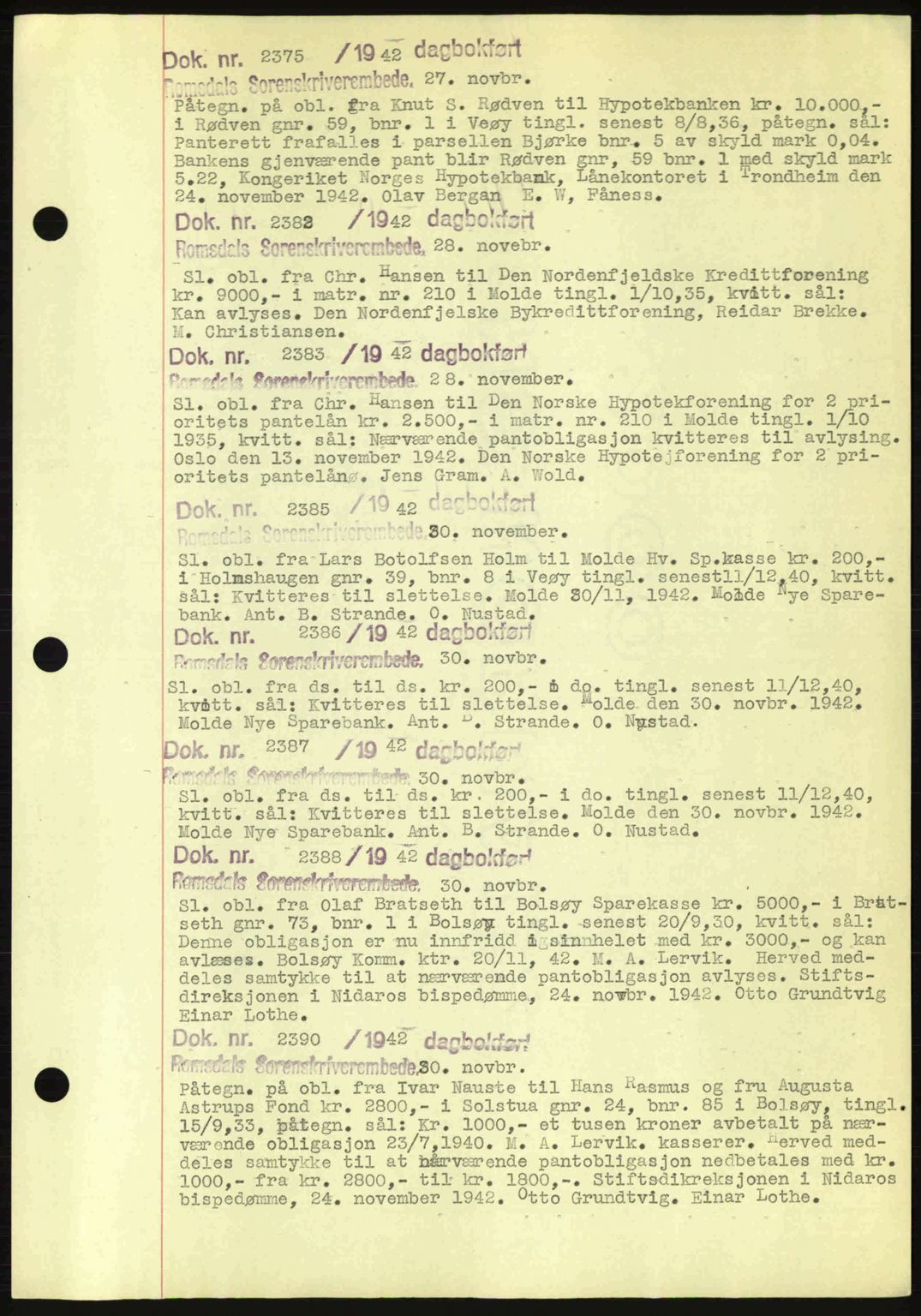 Romsdal sorenskriveri, AV/SAT-A-4149/1/2/2C: Pantebok nr. C1a, 1936-1945, Dagboknr: 2375/1942