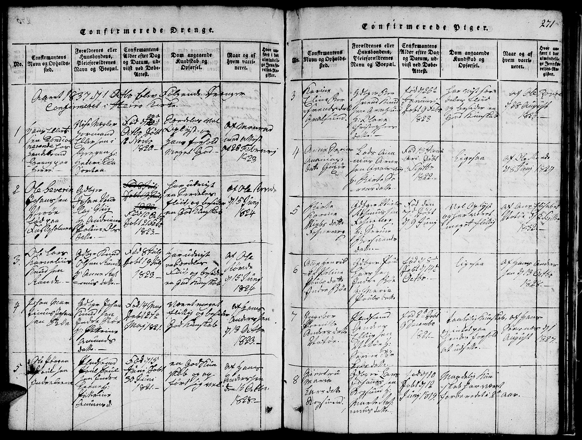Ministerialprotokoller, klokkerbøker og fødselsregistre - Møre og Romsdal, SAT/A-1454/507/L0078: Klokkerbok nr. 507C01, 1816-1840, s. 271