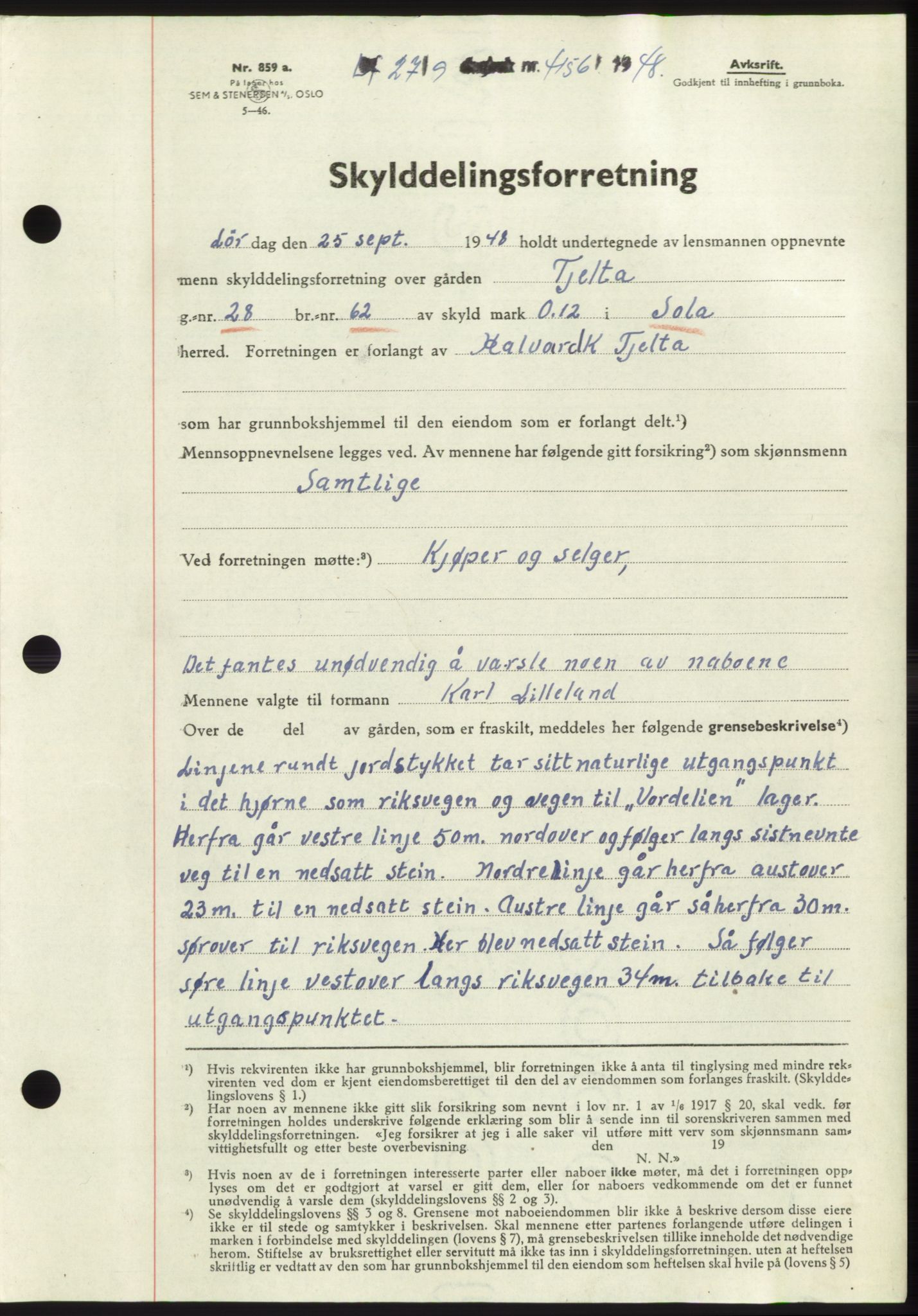 Jæren sorenskriveri, SAST/A-100310/03/G/Gba/L0100: Pantebok, 1948-1948, Dagboknr: 4156/1948