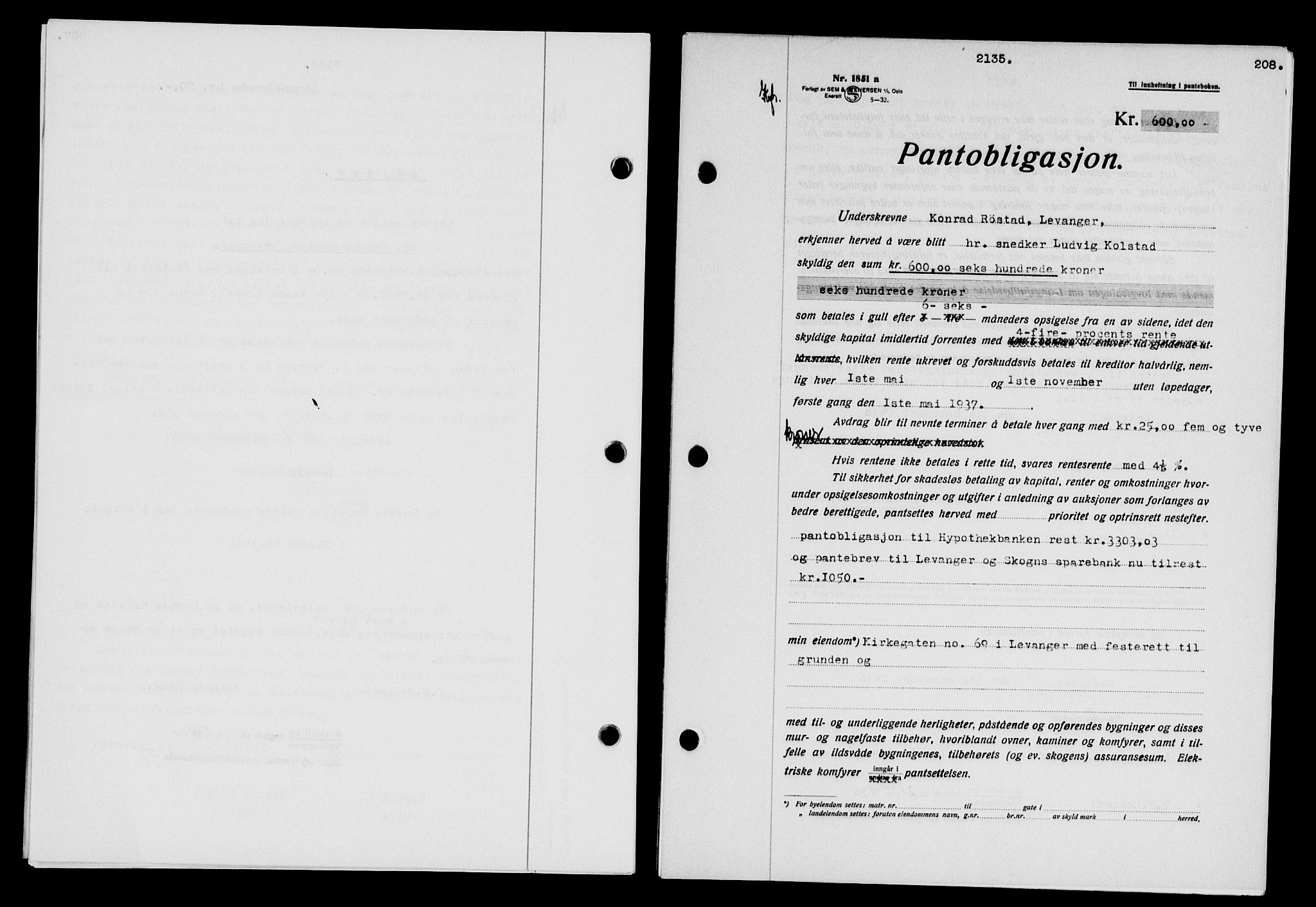 Stjør- og Verdal sorenskriveri, SAT/A-4167/1/2/2C/L0078: Pantebok nr. 46, 1936-1937, Dagboknr: 2135/1936
