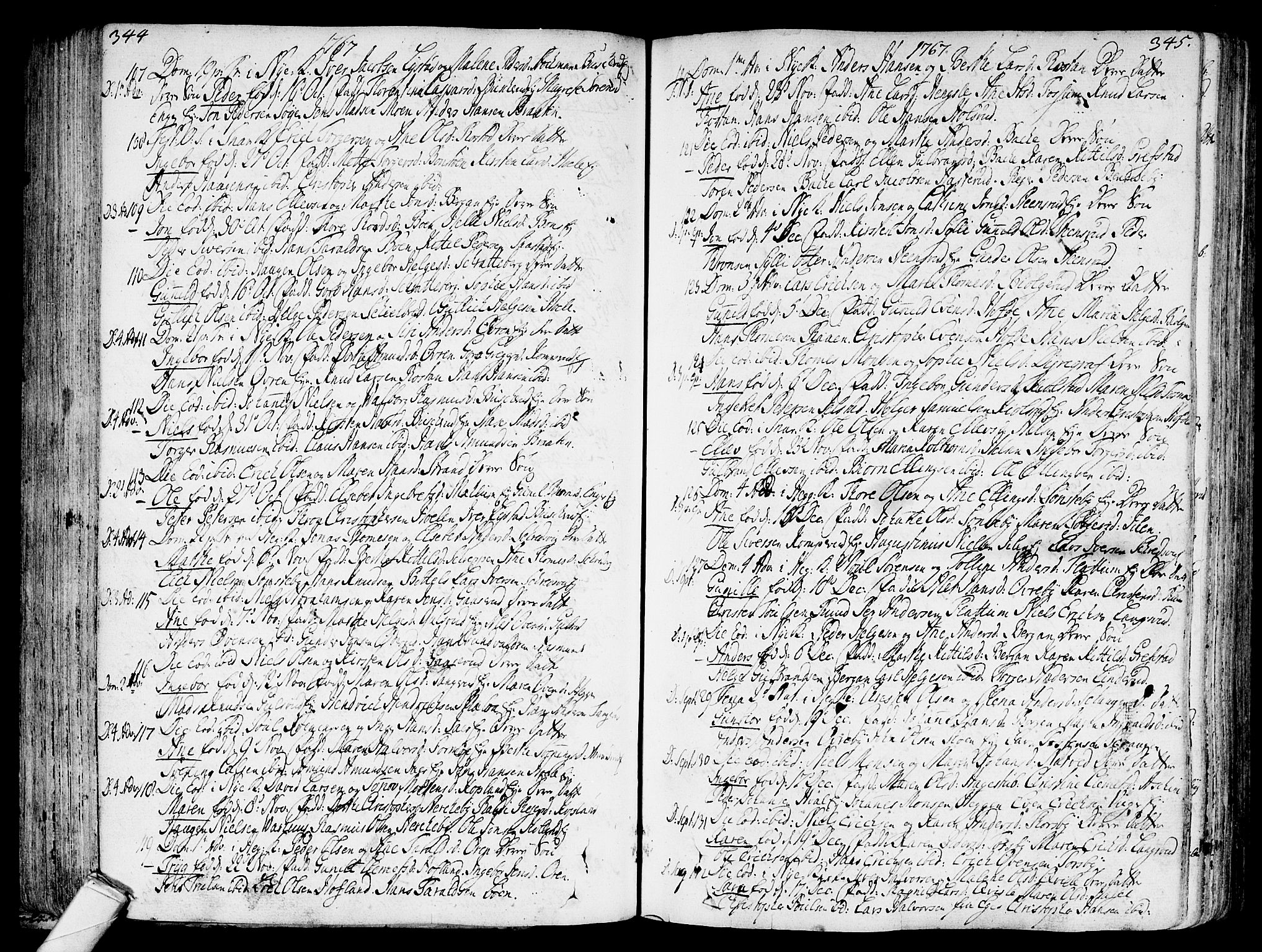 Modum kirkebøker, AV/SAKO-A-234/F/Fa/L0002: Ministerialbok nr. 2, 1741-1782, s. 344-345