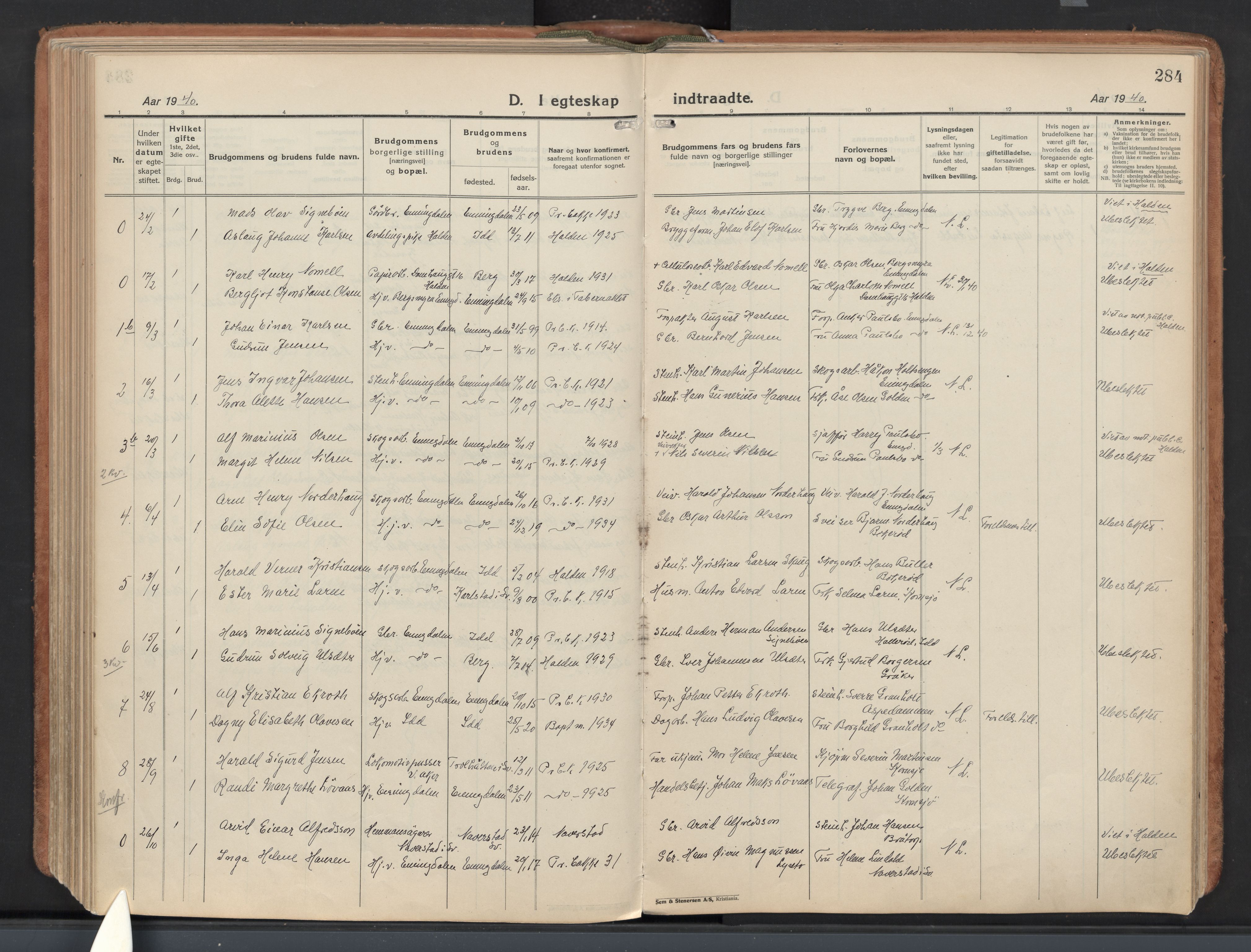 Idd prestekontor Kirkebøker, AV/SAO-A-10911/F/Fb/L0003: Ministerialbok nr. II 3, 1923-1972, s. 284