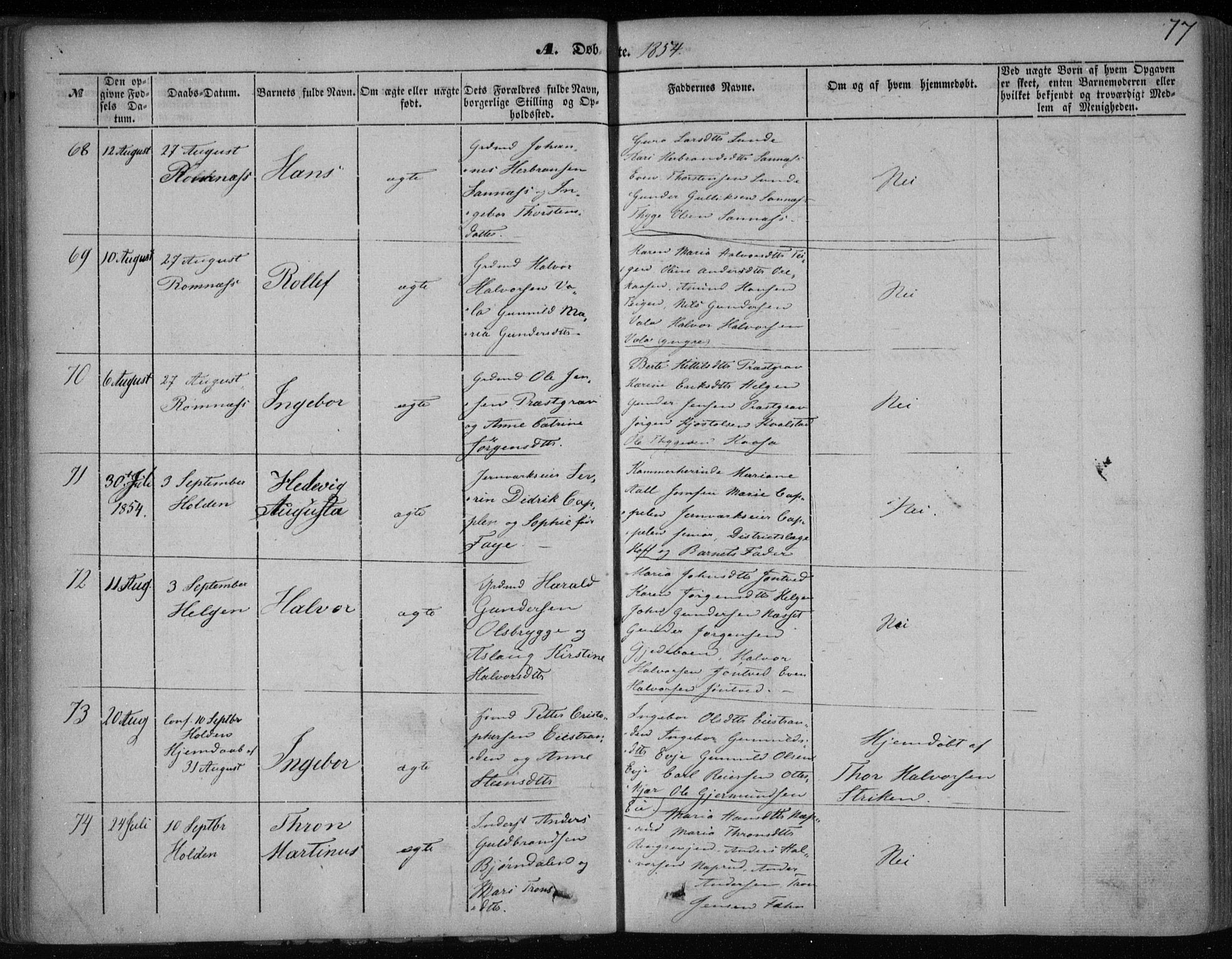 Holla kirkebøker, AV/SAKO-A-272/F/Fa/L0005: Ministerialbok nr. 5, 1849-1860, s. 77