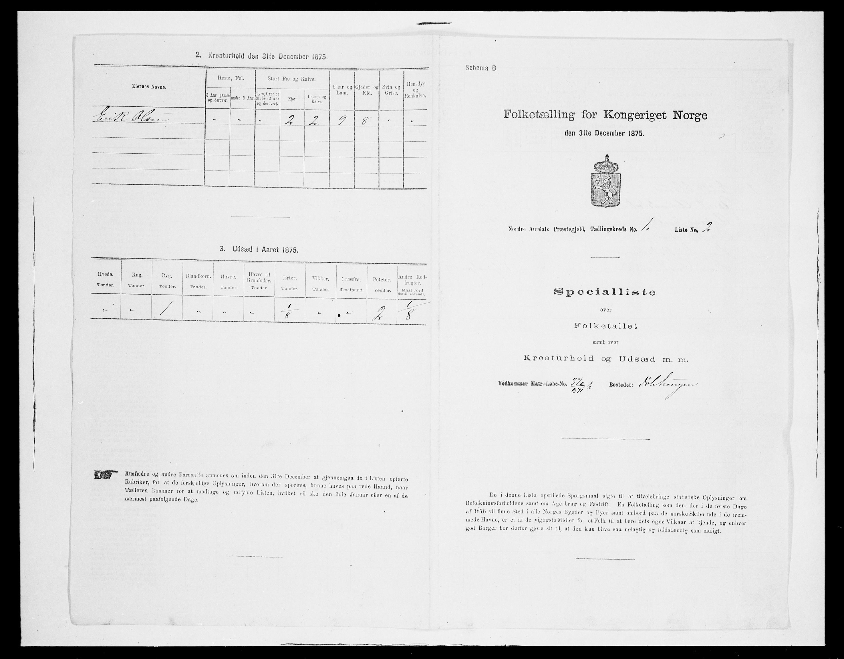 SAH, Folketelling 1875 for 0542P Nord-Aurdal prestegjeld, 1875, s. 1599