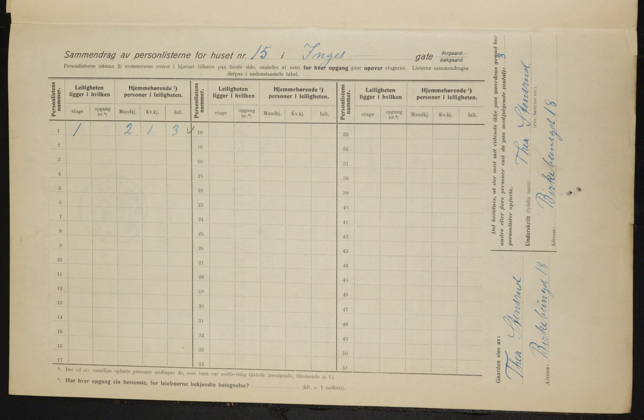 OBA, Kommunal folketelling 1.2.1915 for Kristiania, 1915, s. 43455