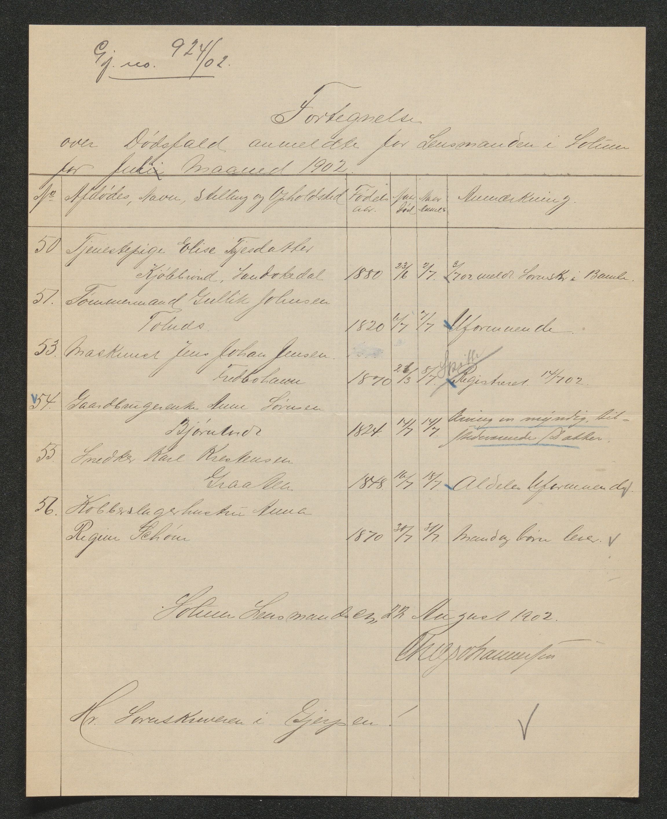 Gjerpen sorenskriveri, AV/SAKO-A-216/H/Ha/Hab/L0007: Dødsfallsmeldinger, Solum, 1899-1915, s. 99