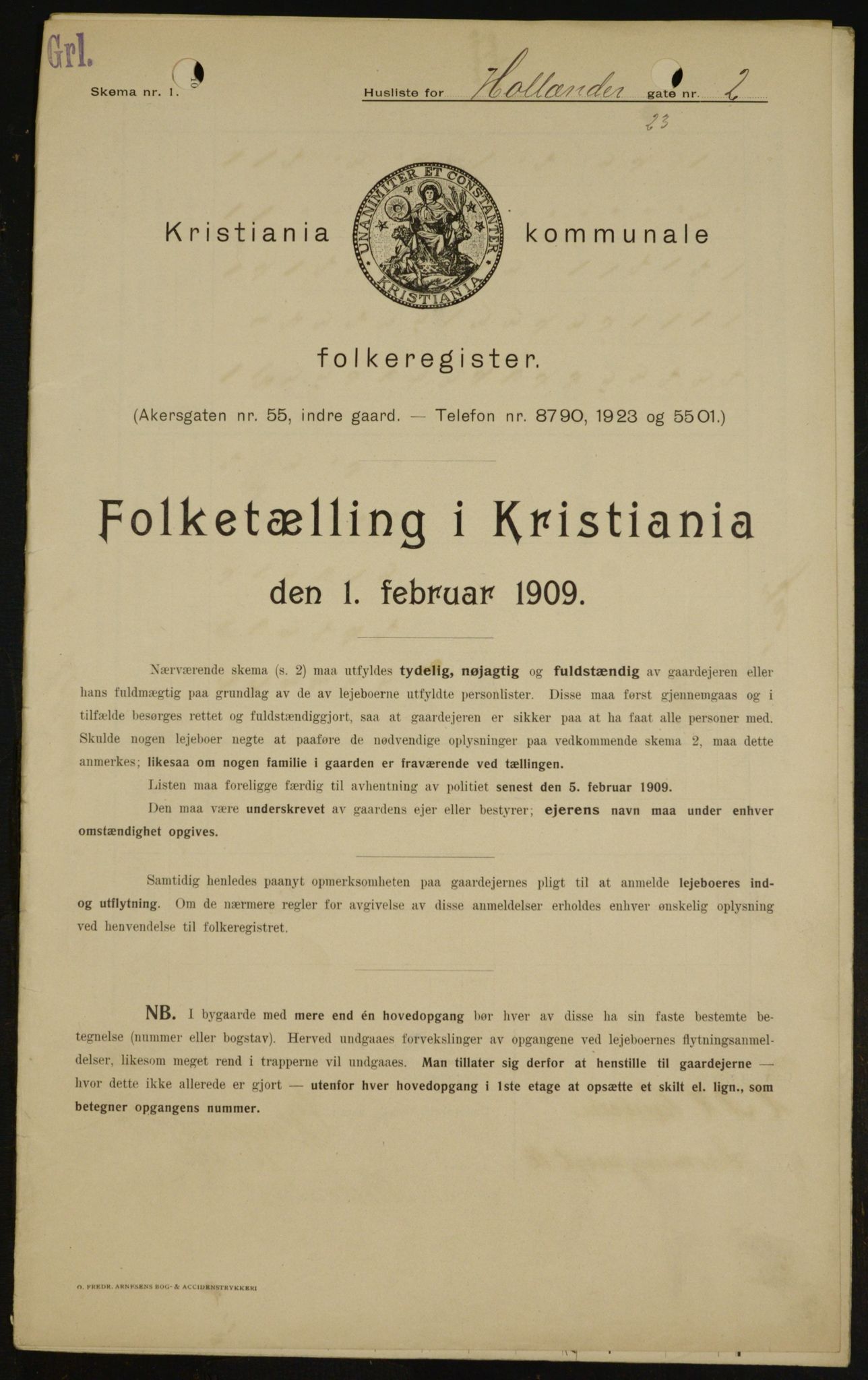 OBA, Kommunal folketelling 1.2.1909 for Kristiania kjøpstad, 1909, s. 36823