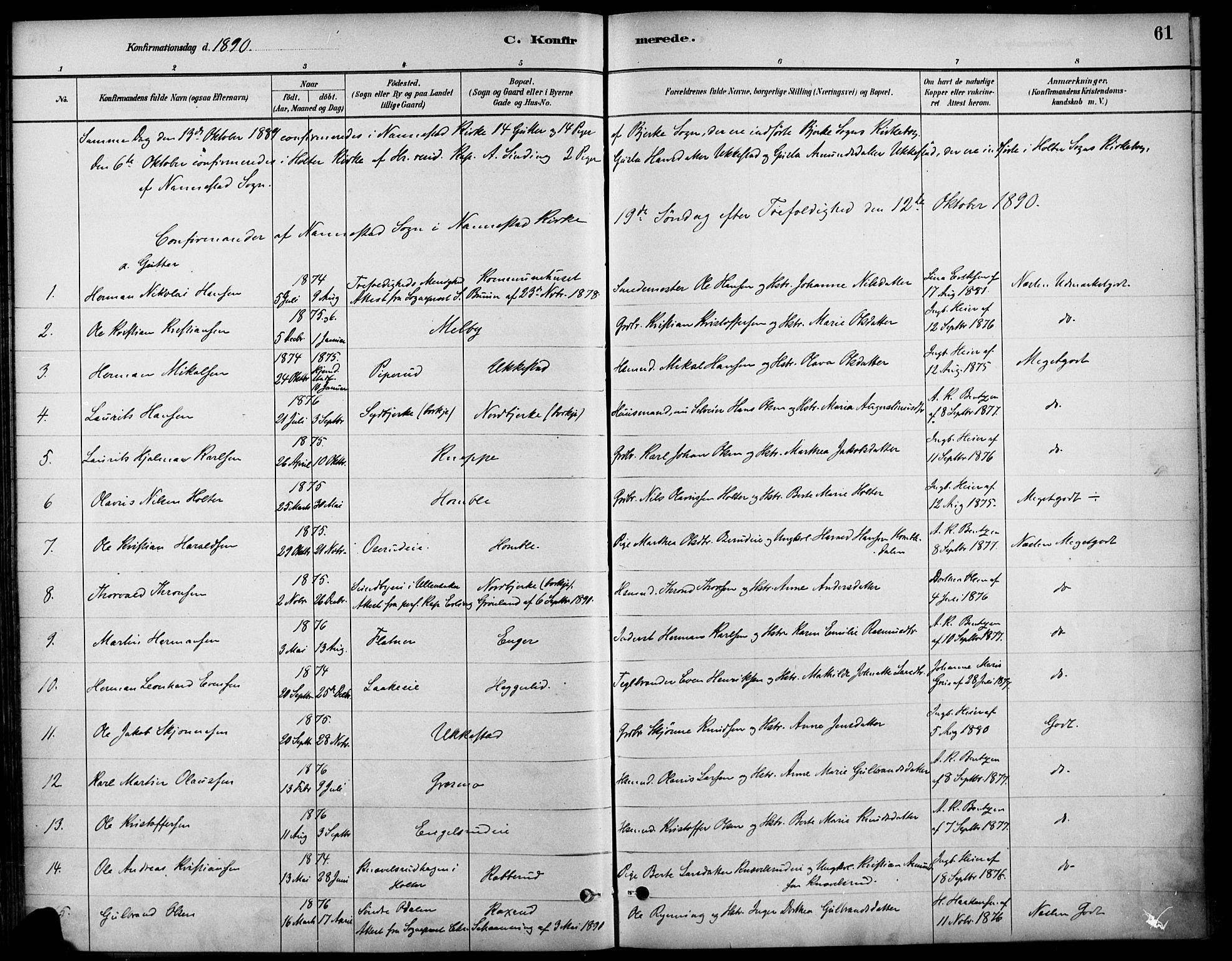 Nannestad prestekontor Kirkebøker, AV/SAO-A-10414a/F/Fa/L0014: Ministerialbok nr. I 14, 1881-1890, s. 61