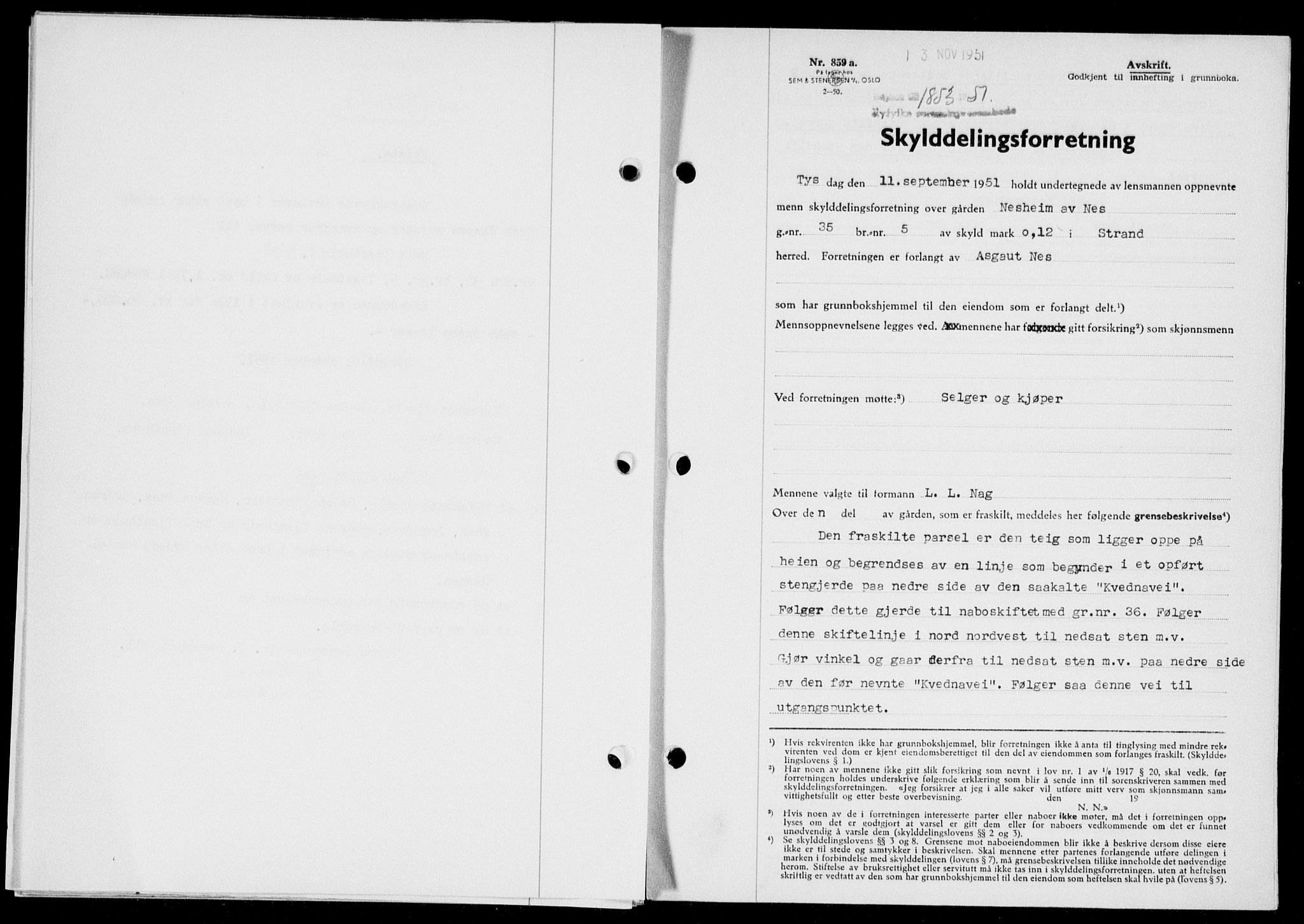 Ryfylke tingrett, SAST/A-100055/001/II/IIB/L0114: Pantebok nr. 93, 1951-1951, Dagboknr: 1853/1951