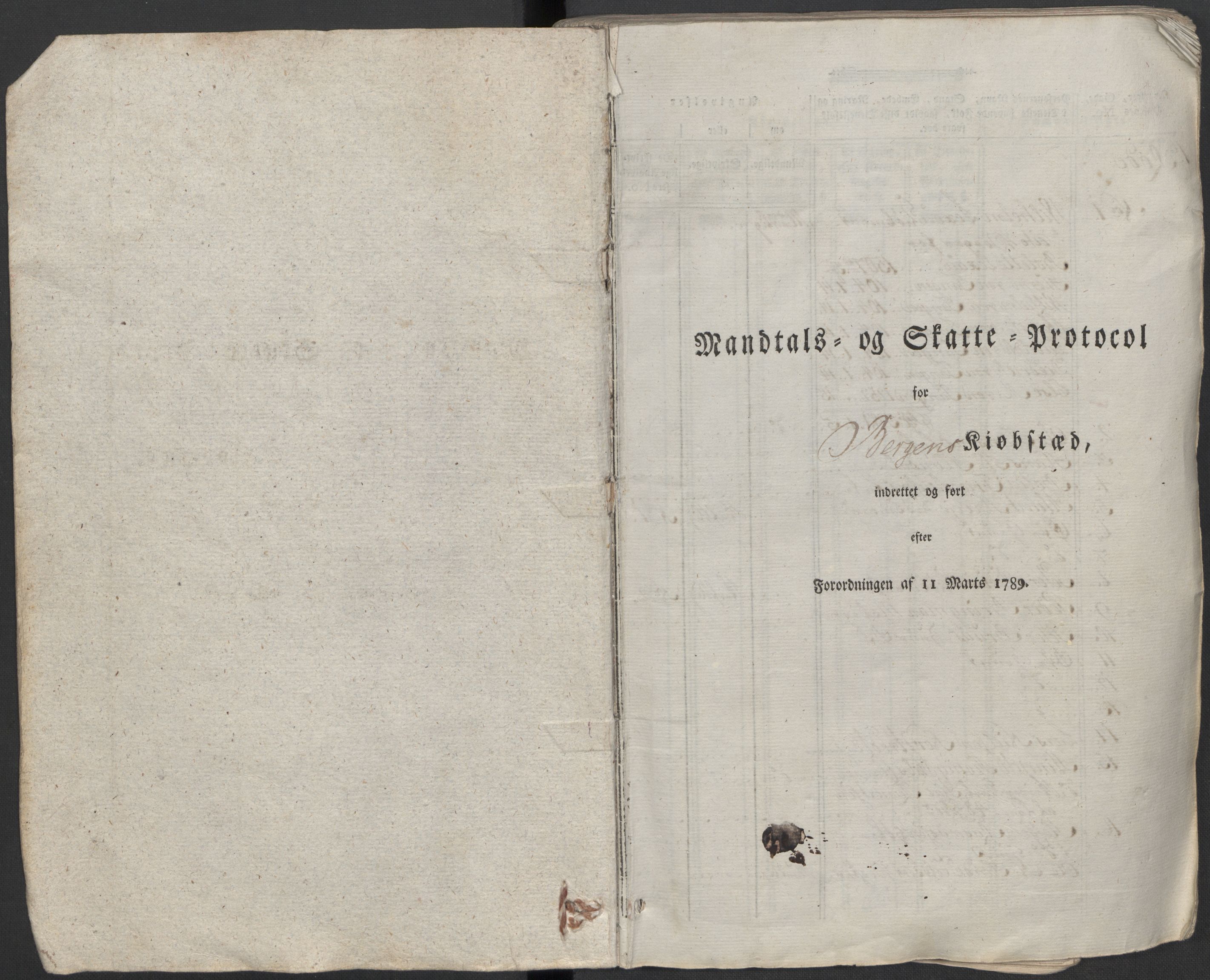 Rentekammeret inntil 1814, Reviderte regnskaper, Mindre regnskaper, RA/EA-4068/Rf/Rfe/L0003: Bergen. Bragernes, 1789, s. 57
