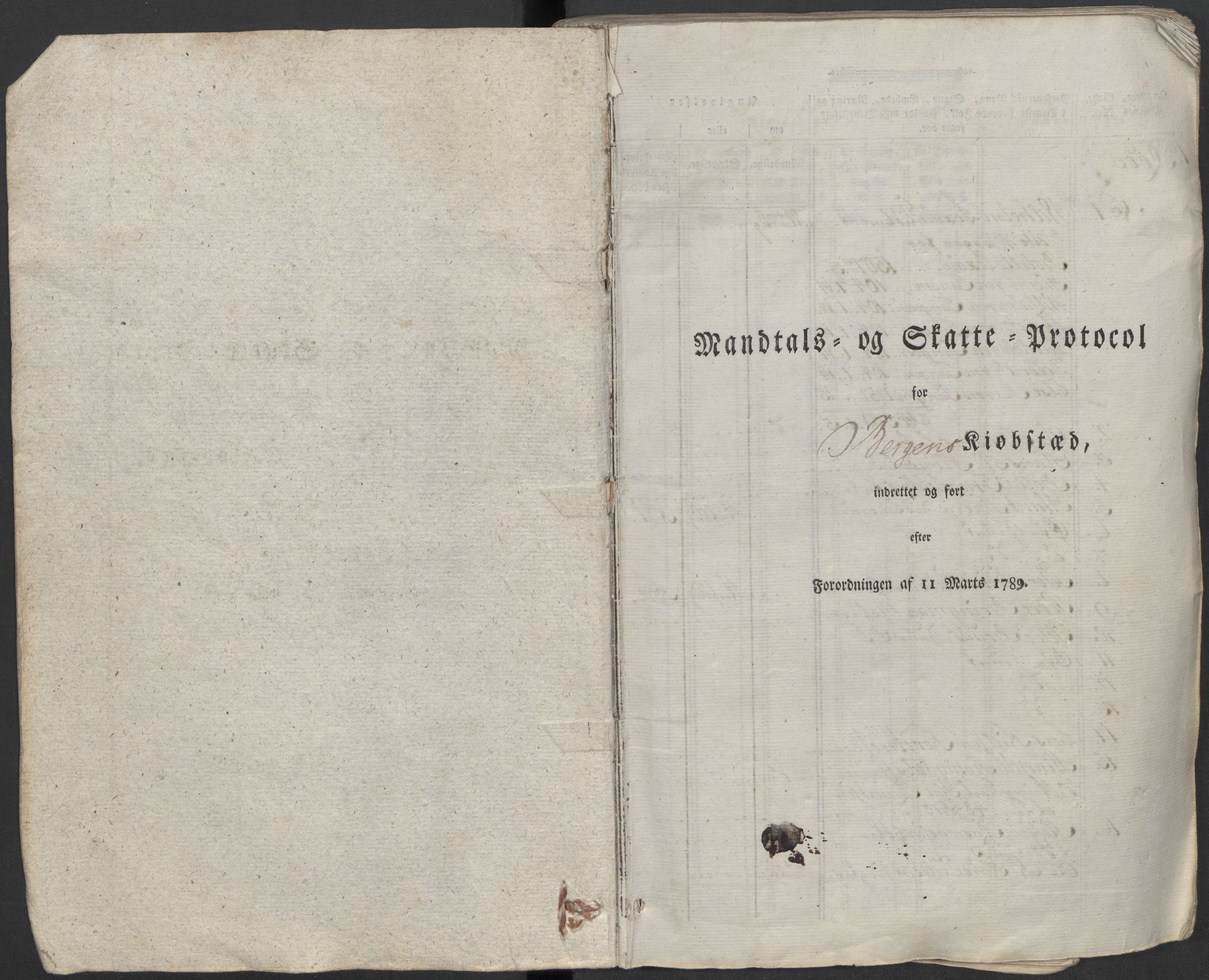 Rentekammeret inntil 1814, Reviderte regnskaper, Mindre regnskaper, AV/RA-EA-4068/Rf/Rfe/L0003: Bergen. Bragernes, 1789, s. 57