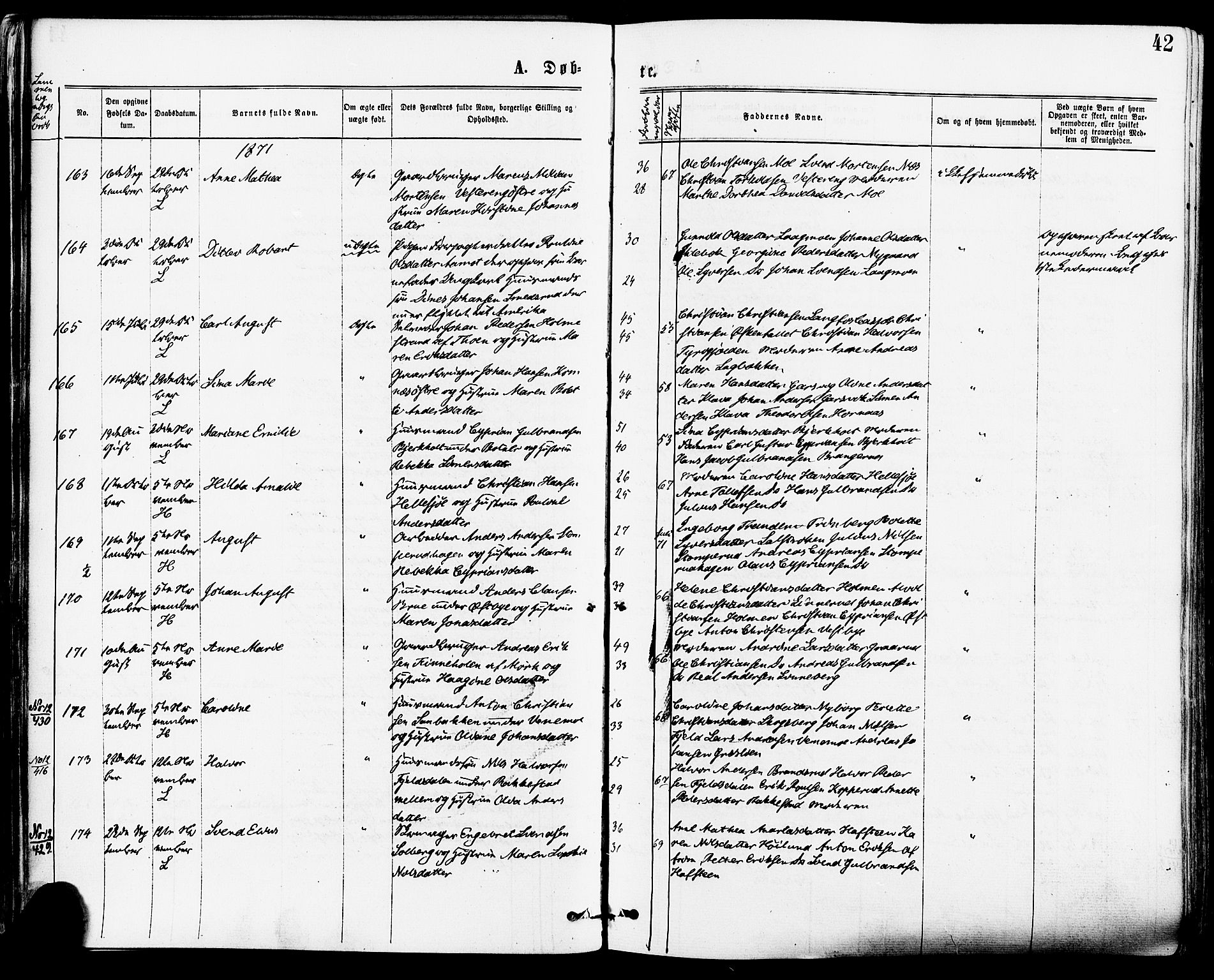 Høland prestekontor Kirkebøker, AV/SAO-A-10346a/F/Fa/L0012.a: Ministerialbok nr. I 12A, 1869-1879, s. 42