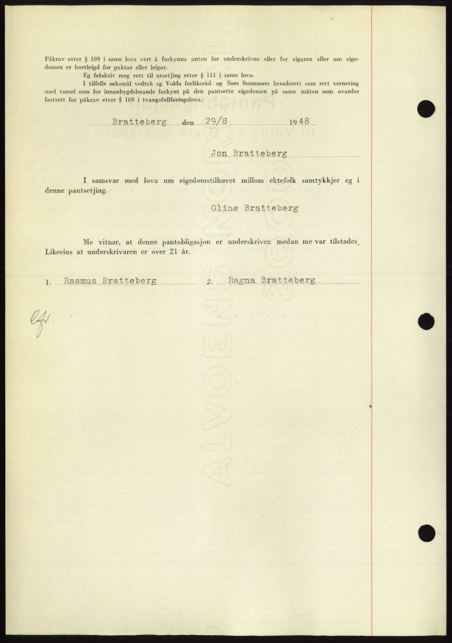 Søre Sunnmøre sorenskriveri, AV/SAT-A-4122/1/2/2C/L0116: Pantebok nr. 4B, 1948-1949, Dagboknr: 1188/1948