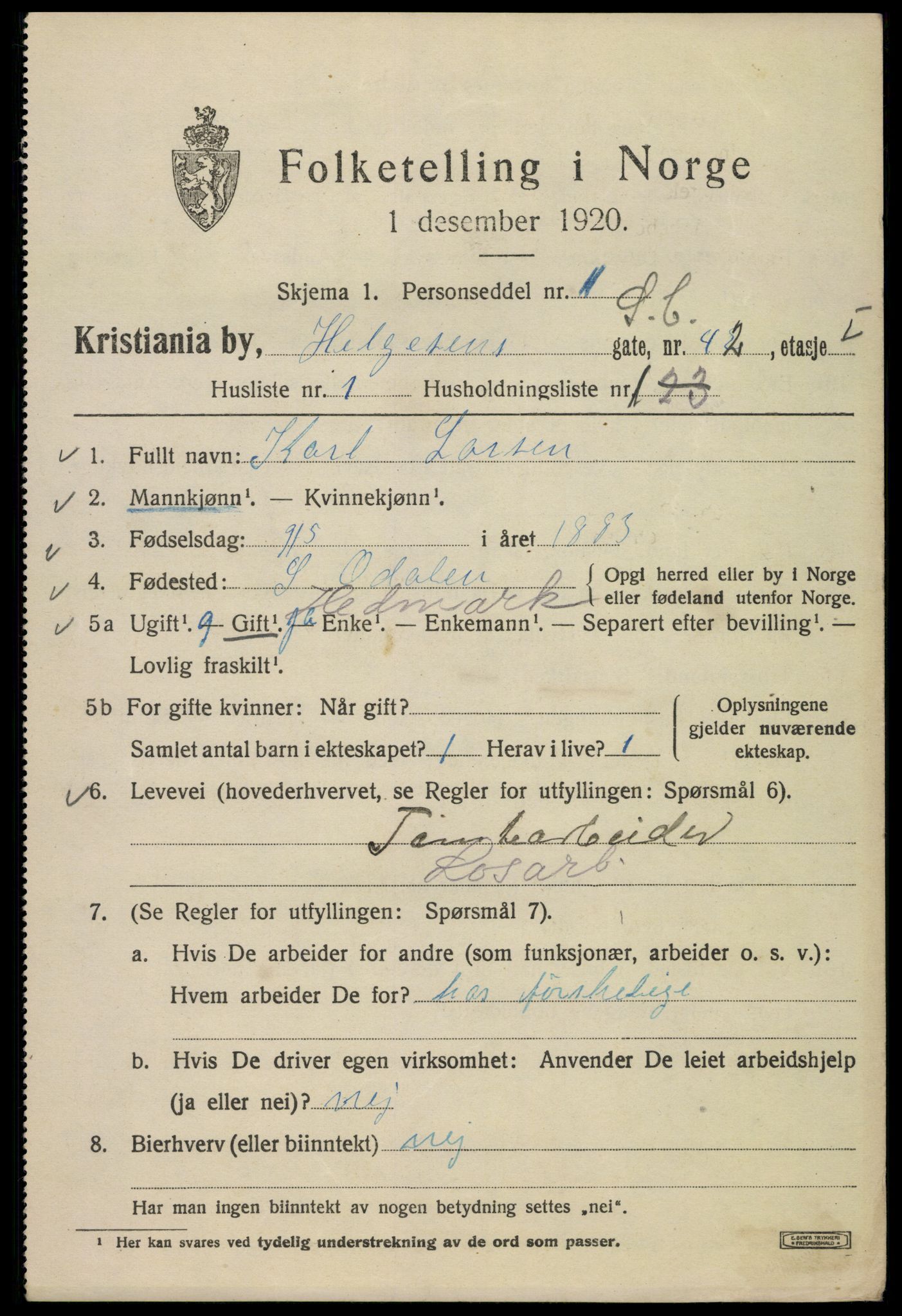 SAO, Folketelling 1920 for 0301 Kristiania kjøpstad, 1920, s. 285379