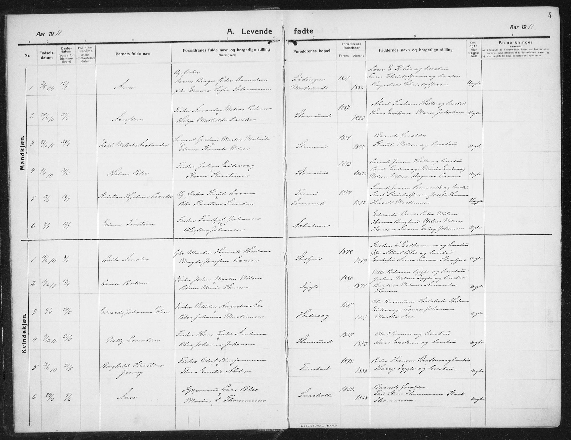 Ministerialprotokoller, klokkerbøker og fødselsregistre - Nordland, SAT/A-1459/882/L1183: Klokkerbok nr. 882C01, 1911-1938, s. 4