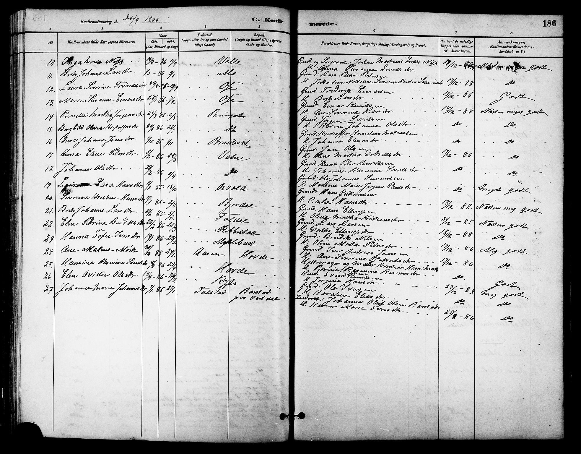 Ministerialprotokoller, klokkerbøker og fødselsregistre - Møre og Romsdal, SAT/A-1454/513/L0189: Klokkerbok nr. 513C03, 1883-1904, s. 186